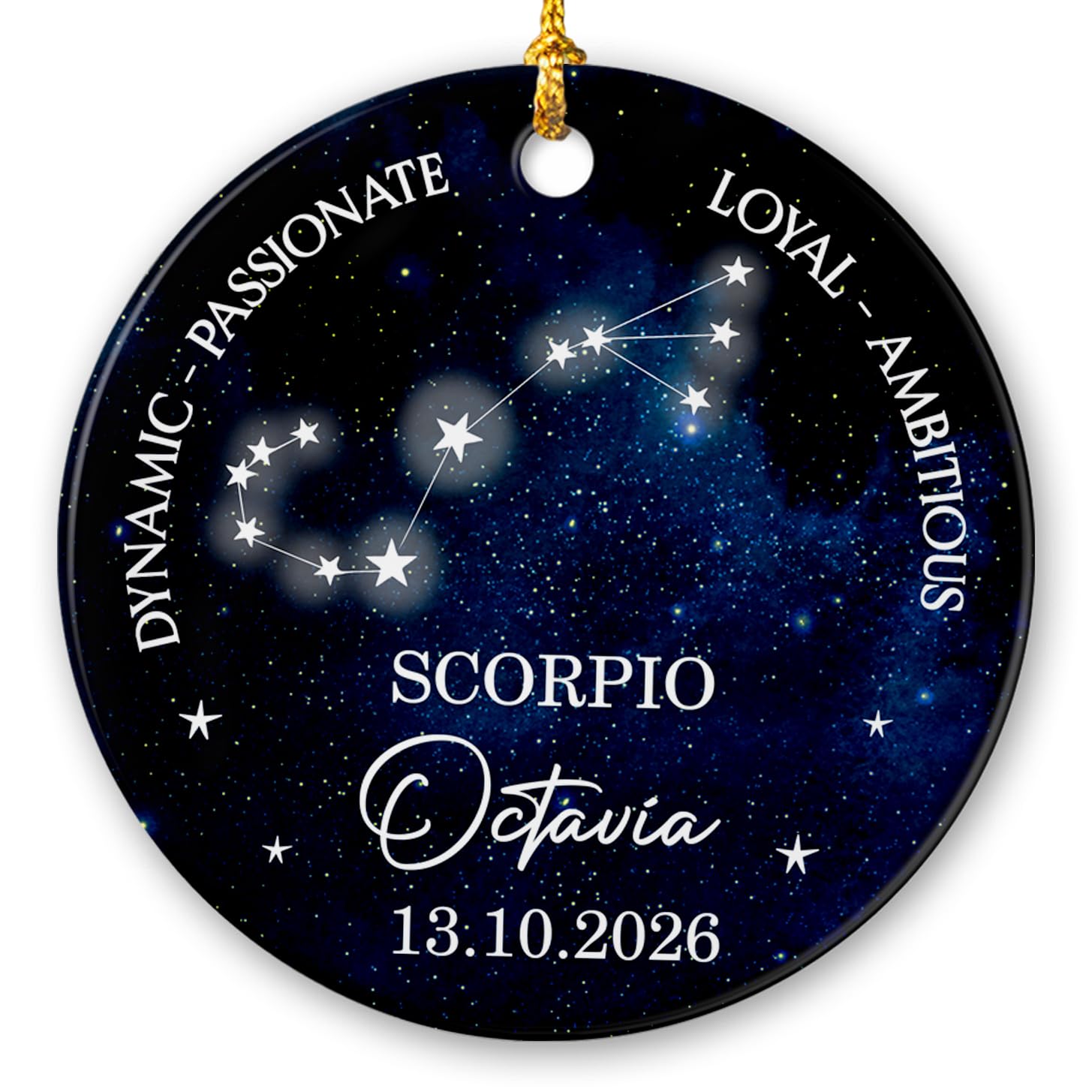 Scorpio Zodiac Ornament 2026, Personalized Zodiac Sign Ceramic Christmas Ornament, Passionate Loyal Dynamic Decoration Keepsake Gifts for Scorpios, Customized Name Constellation Xmas Ornaments