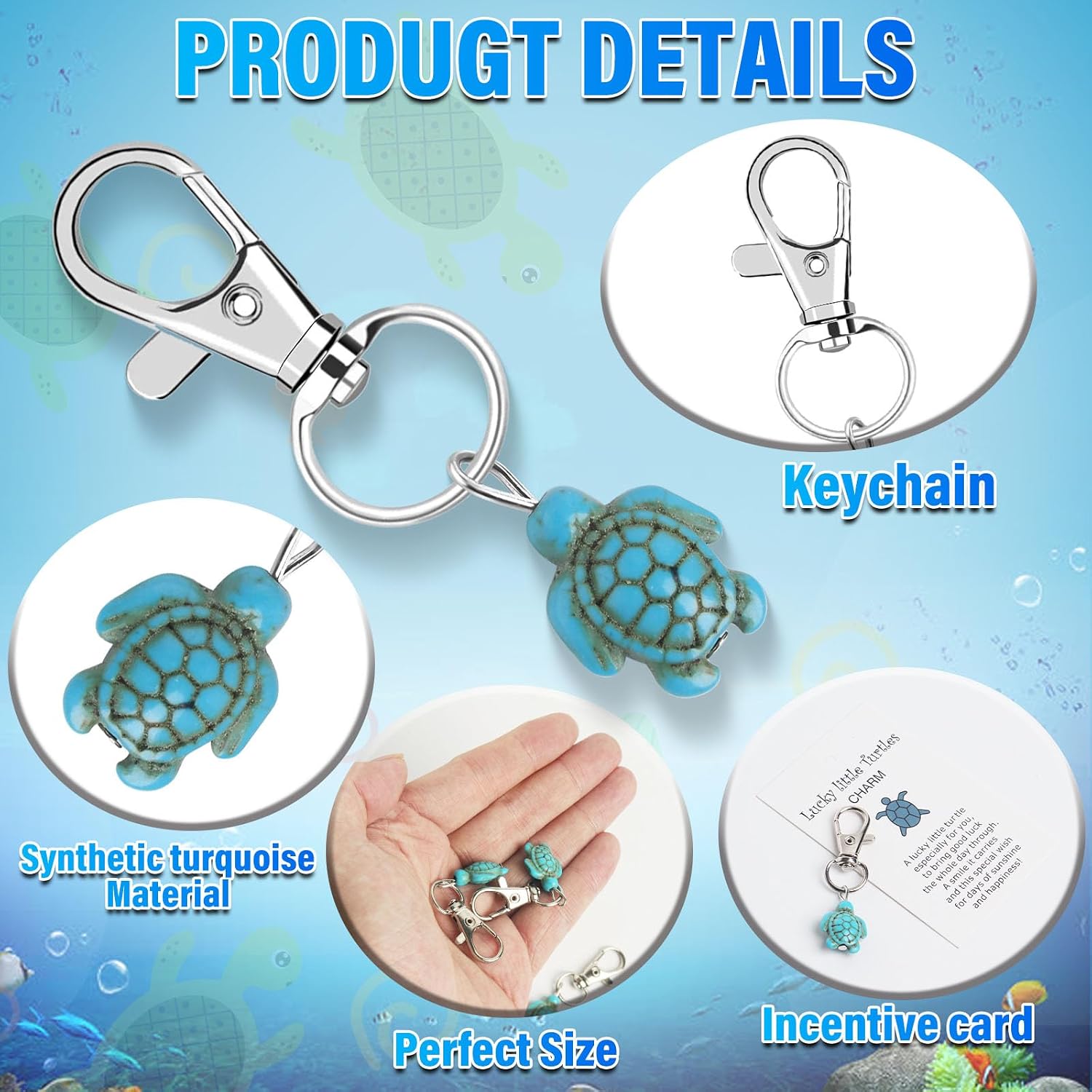 50 Sets Lucky Little Turtle Keychain with White Organza Bag and Greeting Card for Family Friends
