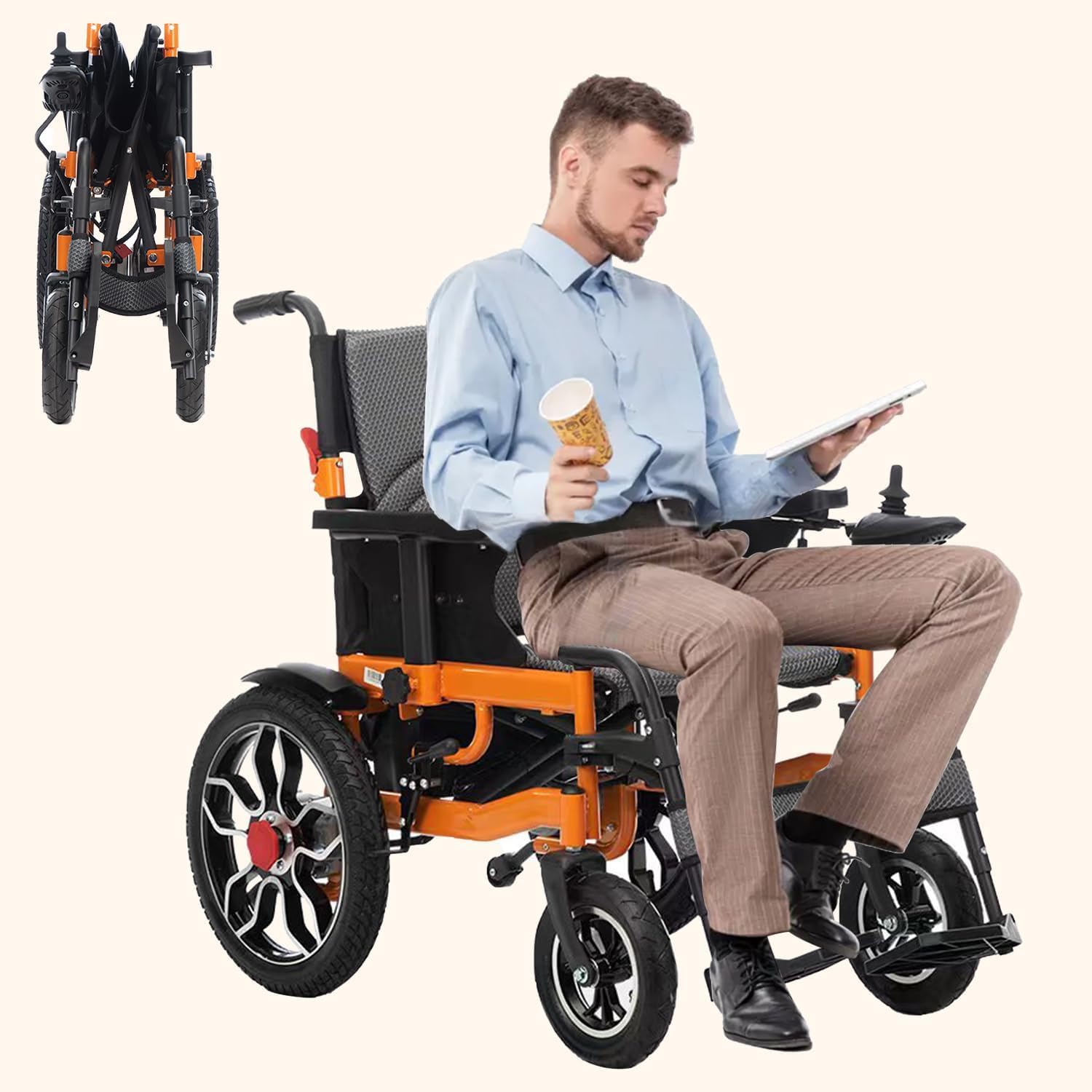 Sedia a rotelle elettrica per adulti, pieghevole, per tutti i terreni, resistente, motorizzata, portatile, a lungo raggio, supporto 150 kg, per anziani