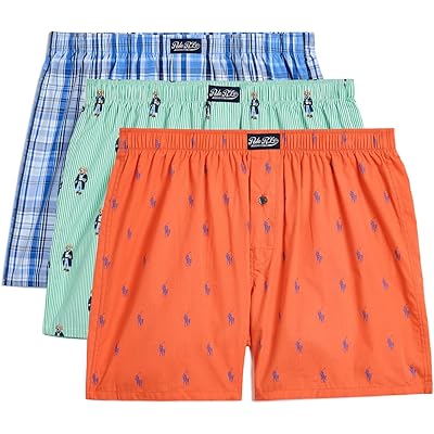 Polo Ralph Lauren Woven Boxers robinson plaid/morning robe bear stripe/spring melon w/boston ro