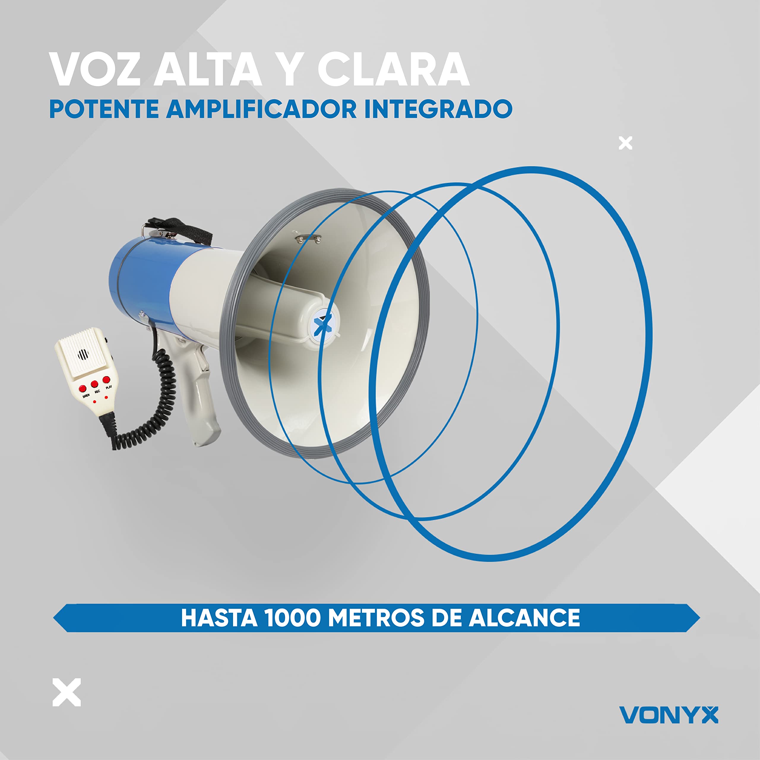 Vonyx Megáfono Portátil 55W 60W 65W Grabación 1,2 km Micrófono Extraíble Reproductor MP3 USB Correa Hombro