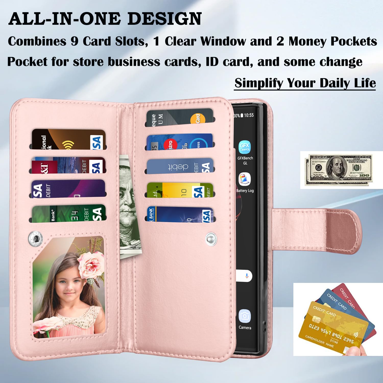 Takfox for Samsung Note 10 Plus Case Wallet, for Galaxy Note 10+ Plus 5G Phone Case PU Leather w 9 ID Credit Card Holder Slots Folio Flip Magnetic Detachable Hard Case & [Wrist Strap]-Marble