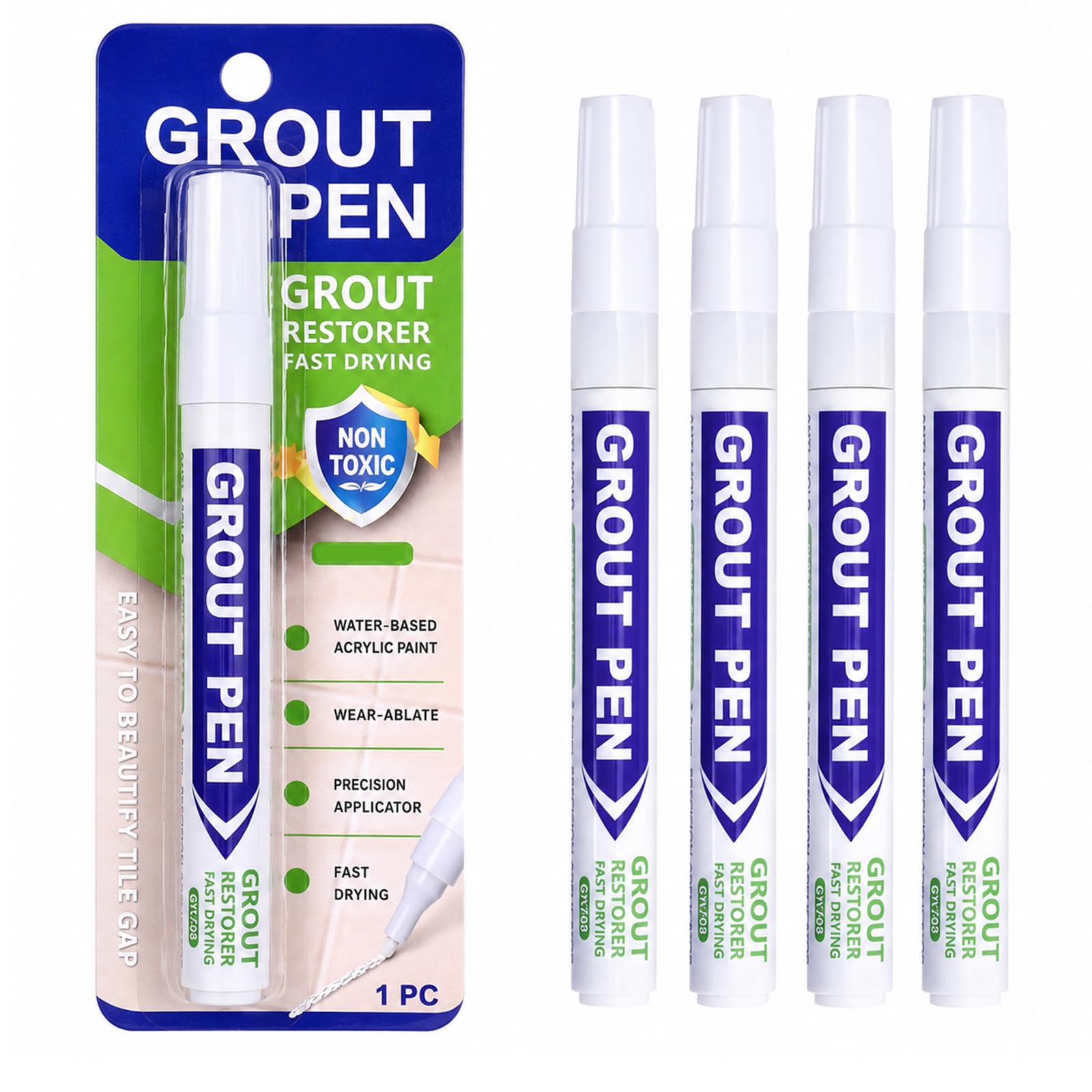 5 Pack Grout Pen White, Tile Grout Refresher & Whitener With Fine Tip 2mm, Waterproof Mold-Resistant Marker For Bathroom Kitchen Floor Tiles, Quick Diy Tile Restoration, Easy Application For Home Use