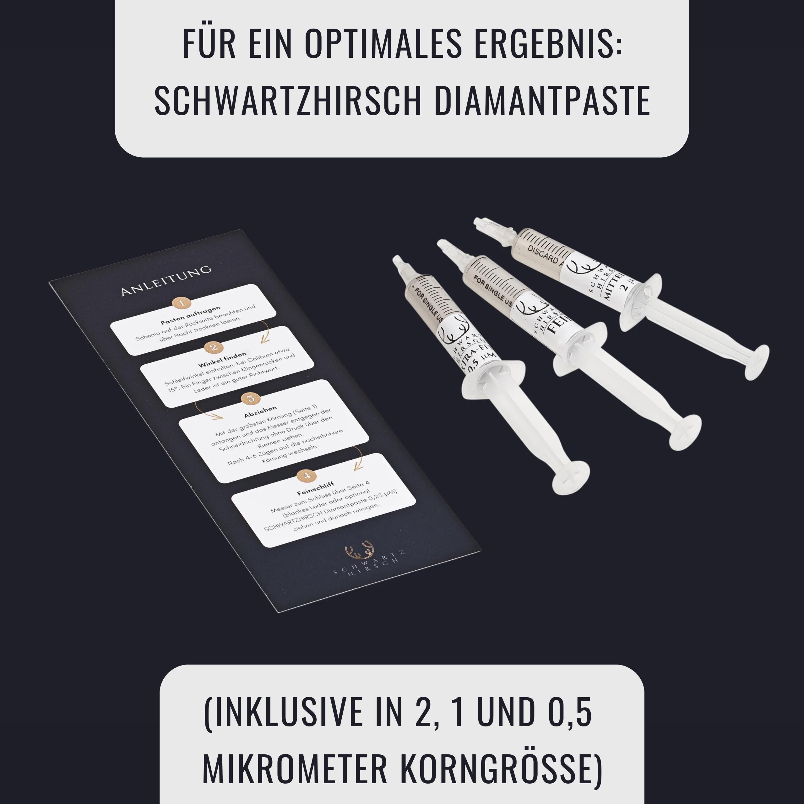 Gipfelglätter – Der 4-seitige Streichriemen aus einem Stück Eiche mit Diamantpasten im Set (Abziehleder, ergonomischer Griff, Geschenkverpackung)