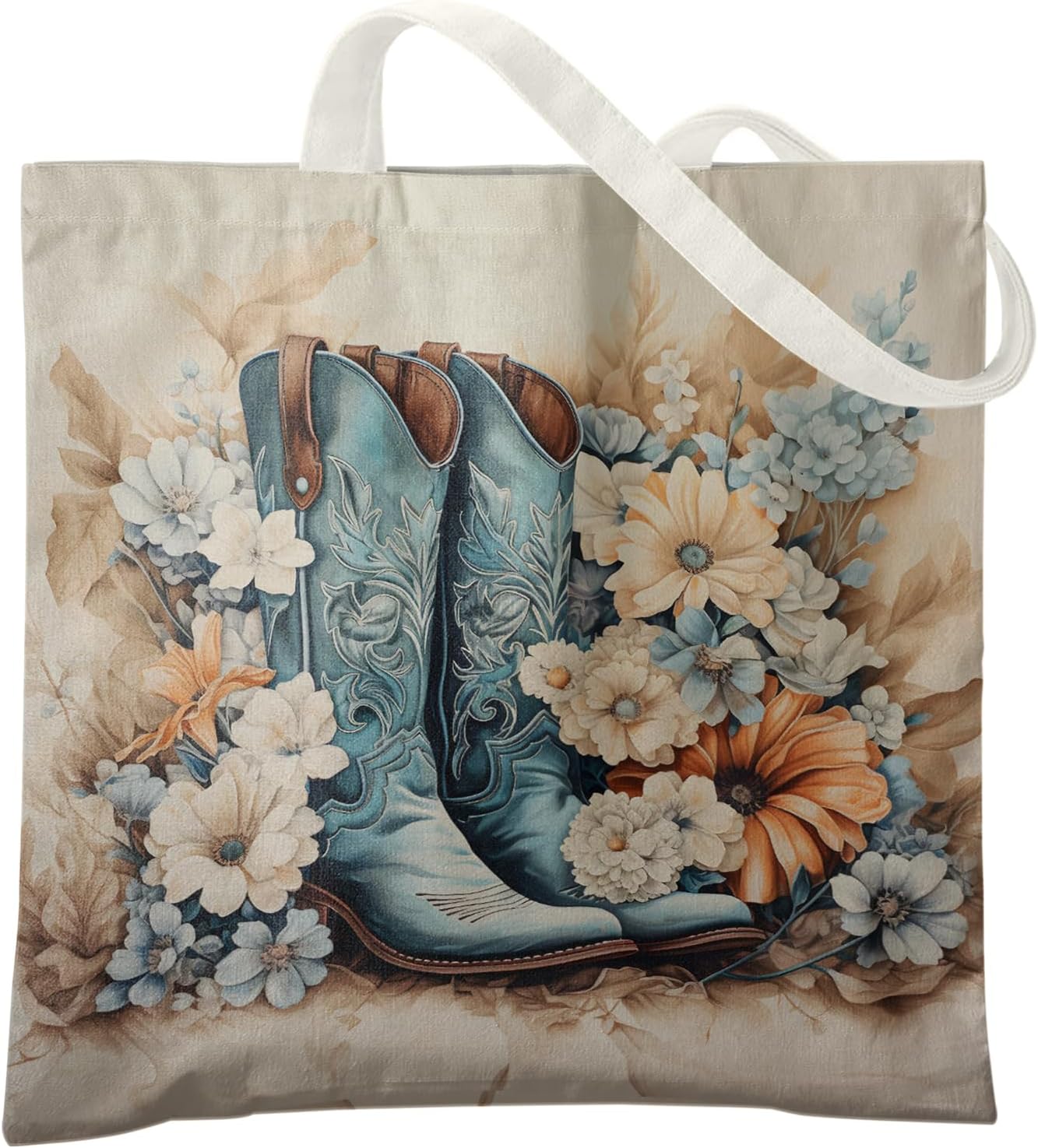 Western Cowboy Cowgirl Boots Canvas Tote Bag For Shopping Market Work,Western Cowgirl Cowboy Gifts