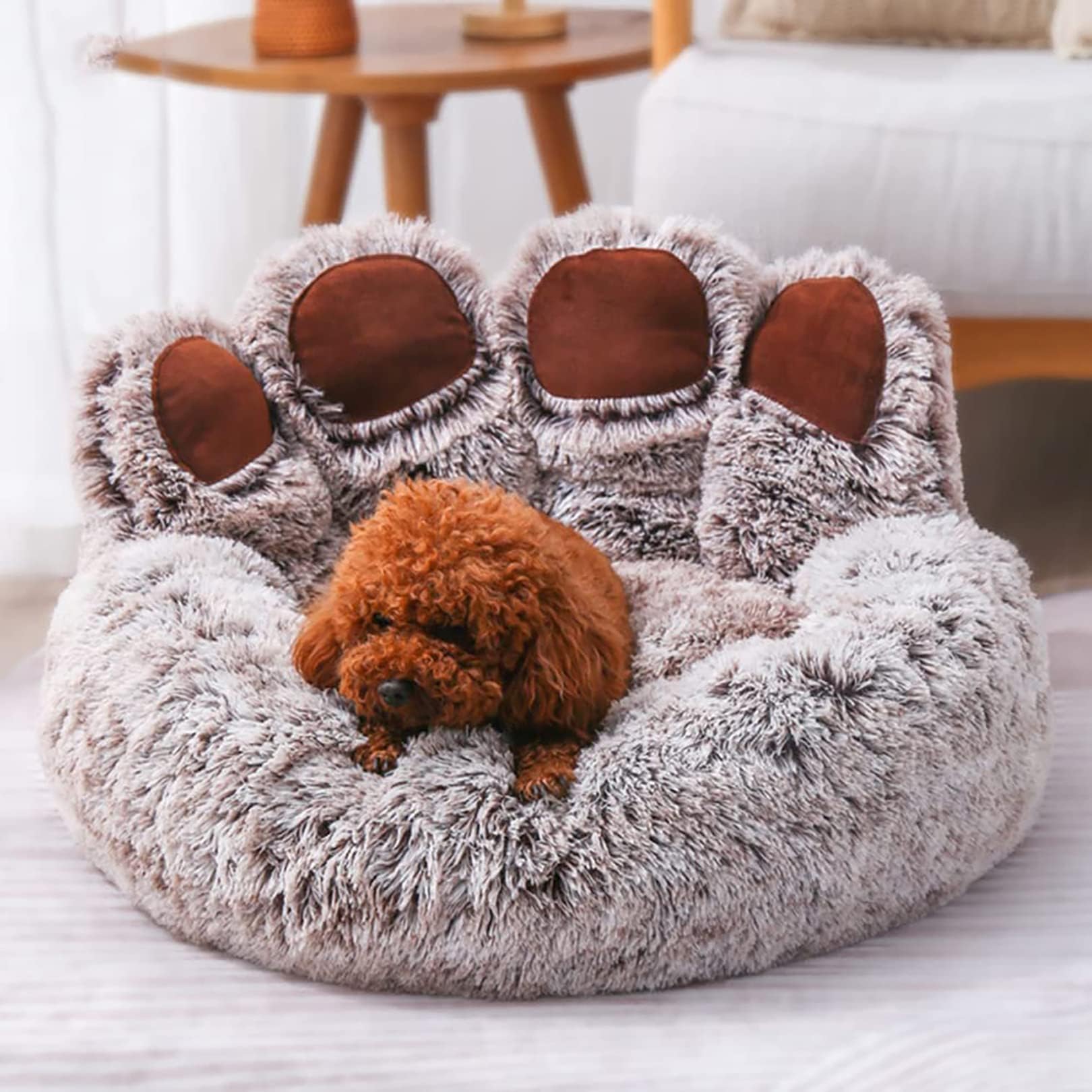 Yinghesheng Fluffy Large Dog Bed Dog Bed Xl Washable Dog Sofa Bed Anti Anxiety Paw Dog Beds,Dog Crate Mat Fit Medium Size Corgi, French Bulldog,Brown,90cm