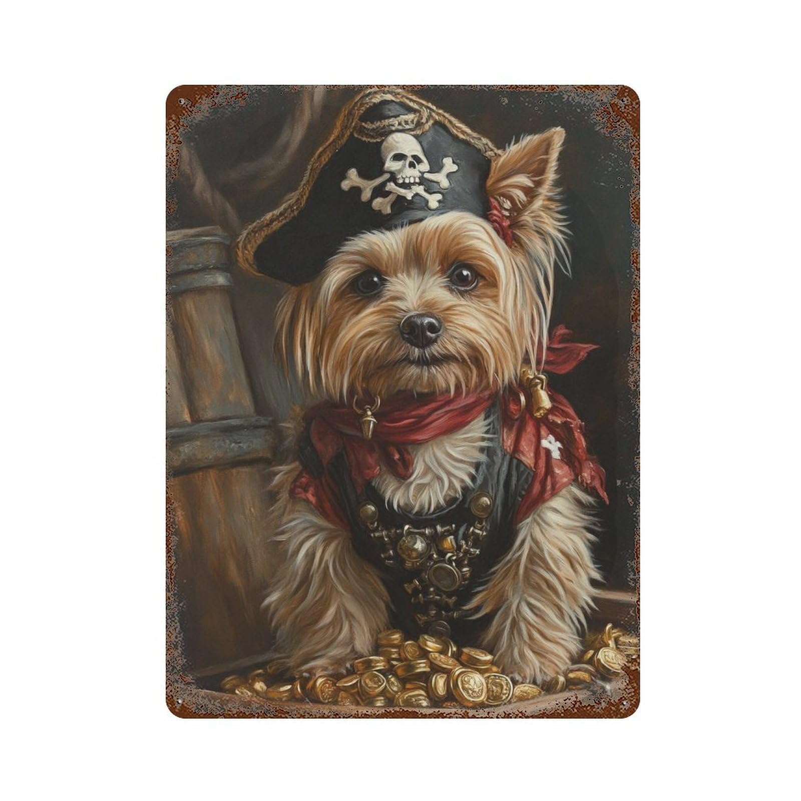 Pirate Dog Treasure Chest-121 Retro Metal Sign 15.7"x11.8", Novelty Wall Decor for Garage, Pub Or Kitchen