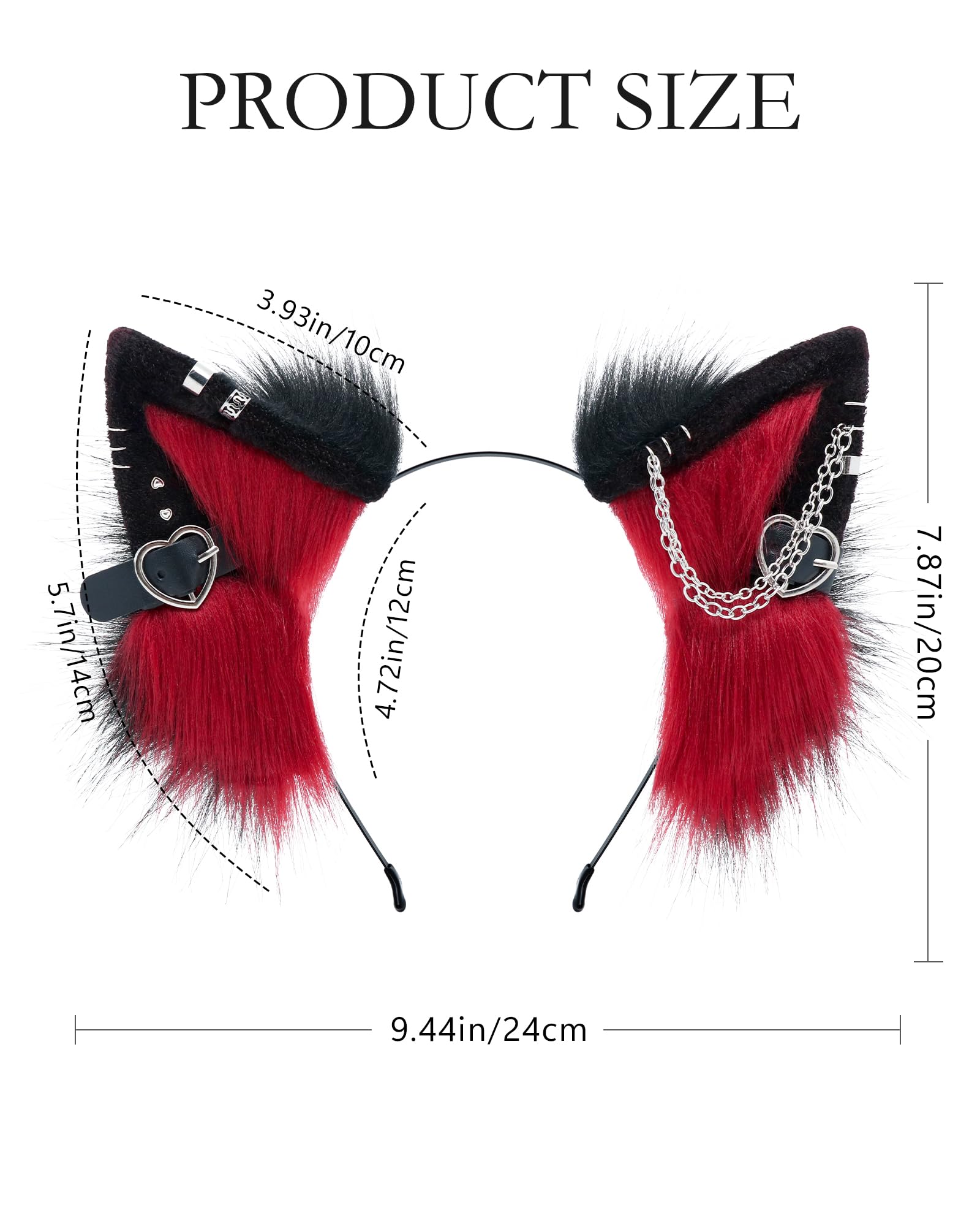 ZFKJERS Handmade Faux Fur Cat Ear Headband with Charms Cosplay Accessory for Halloween (Red Black) - Image 3