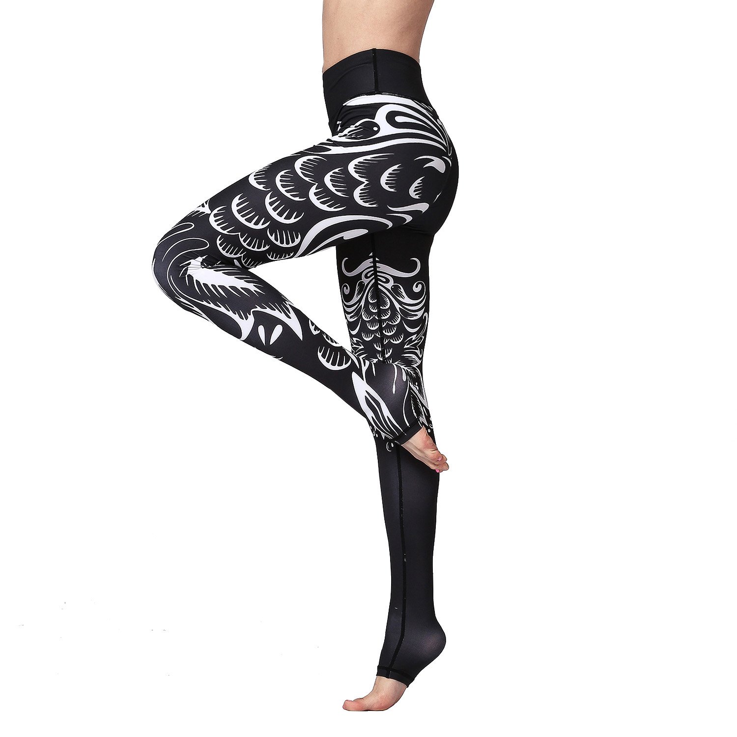 (M/Tag L(Waist: 70cm ; Hip: 80cm ), Black Tail) - TERODACO Over The Heel Yoga Pants Women Printed Stirrup Pants High Waist Yoga Leggings