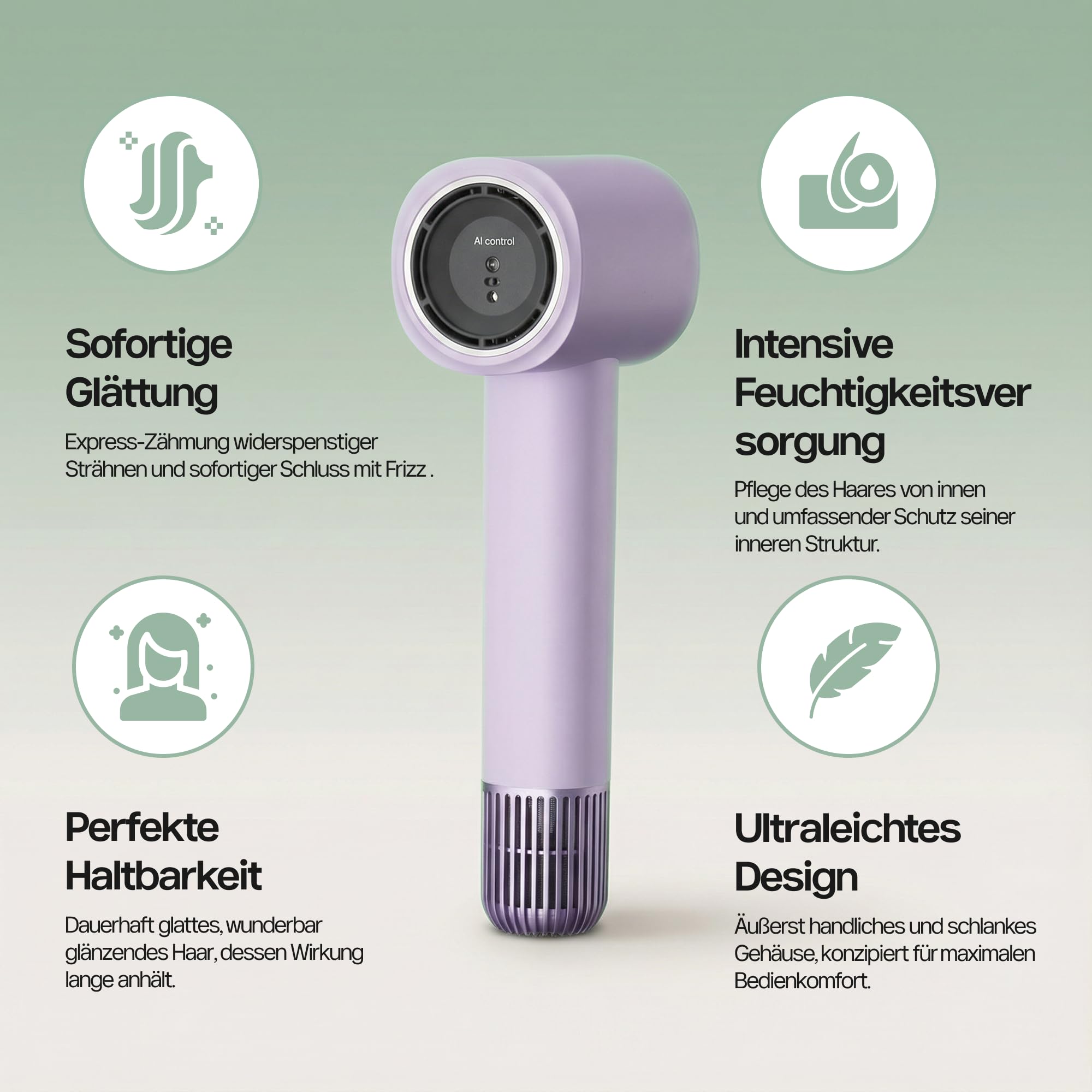 4Swiss Föhn mit Ionen Haartrockner Fön Hair Dryer für Haare Glatt Haarföhn Klein Reisefön Leise Handlich Hochleistungsföhn Hairdryer Leicht Zubehör Hair Dryer Blow Friseur - F326 SmartAI+ Lavendel