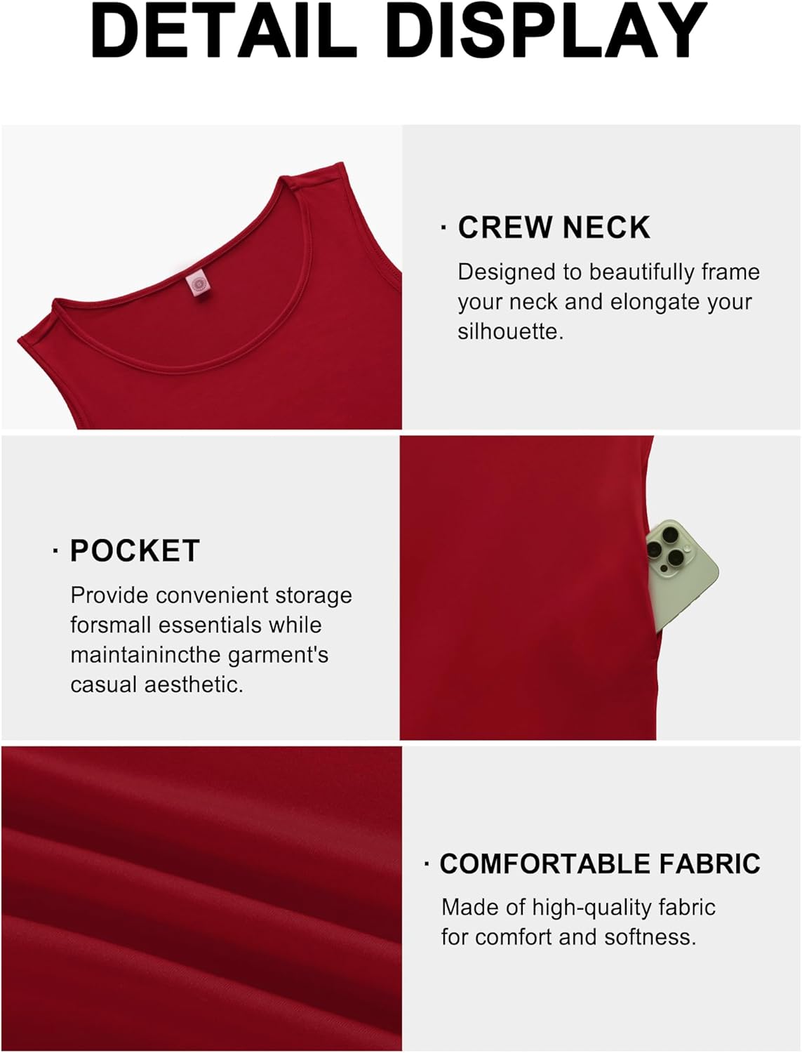 QUEZHU Women's Summer Dresses Casual Sleeveless Tank Sundress Round Neck Knee Length Mini Dress with Pockets - Image 5