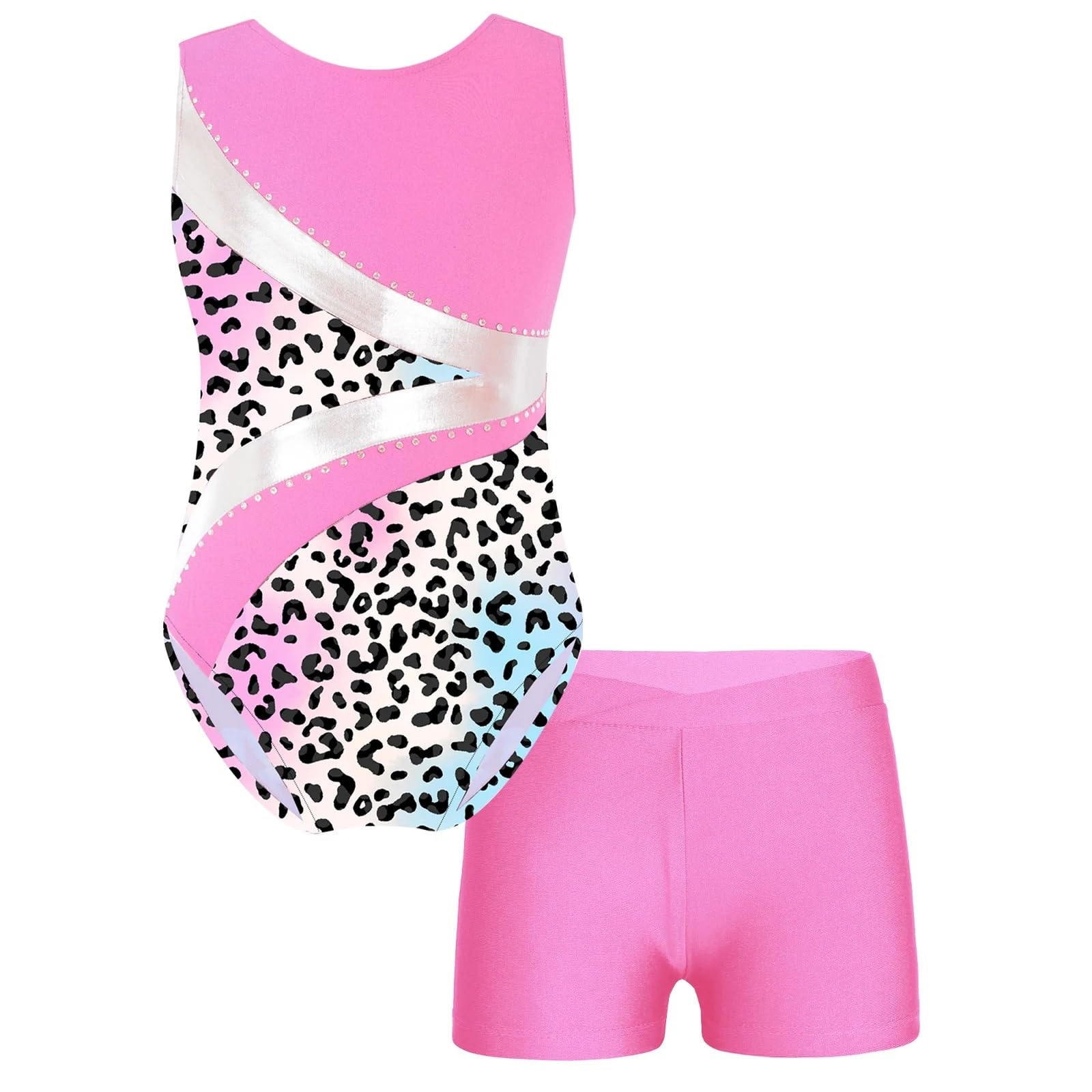 Turnanzug Mädchen Kurzarm Mädchen Ballettanzug ... Gymnastikanzug(Pink,6)