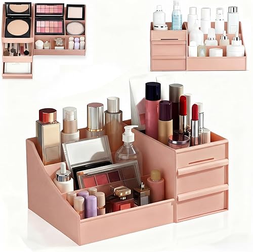 Miniatura 8 de Organizador de maquillaje con cajones, organizador de cosméticos para tocador de baño, organizador de maquillaje de gran capacidad para cuidado de