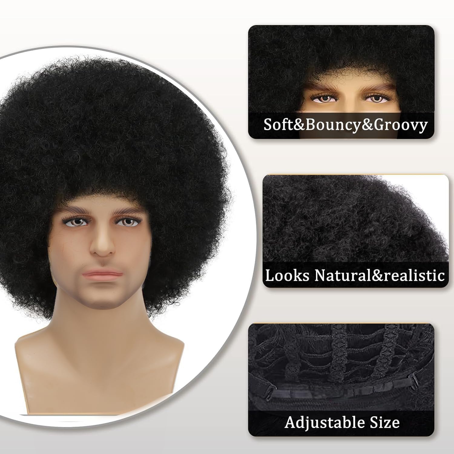 Sabosi Afro Wig for Men Short Fluffy Hair 70s Rock Disco Wigs for Male,Rocker Costume Mens Wigs Natural Looking Synthetic Hair for Halloween Party Daily Use - Image 2