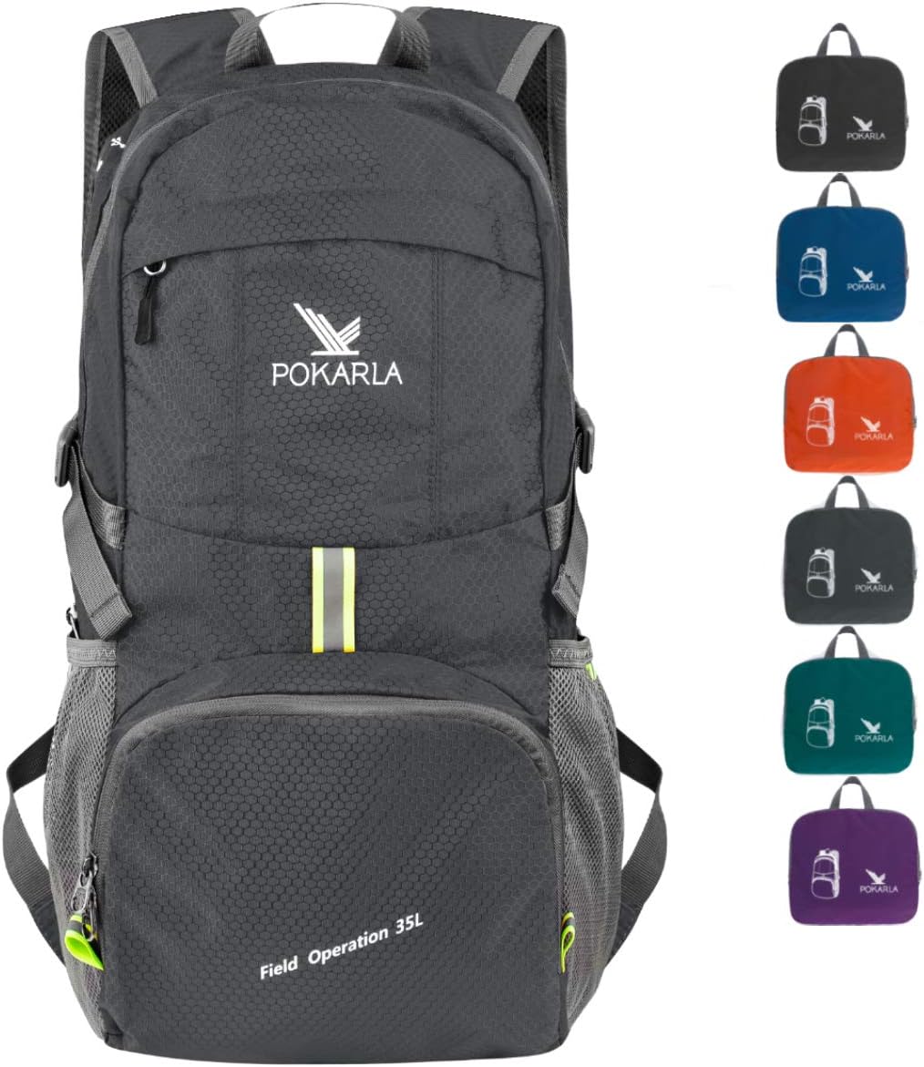 POKARLA 35L Hiking Backpack Lightweight Packable Water Resistant Travel Daypack