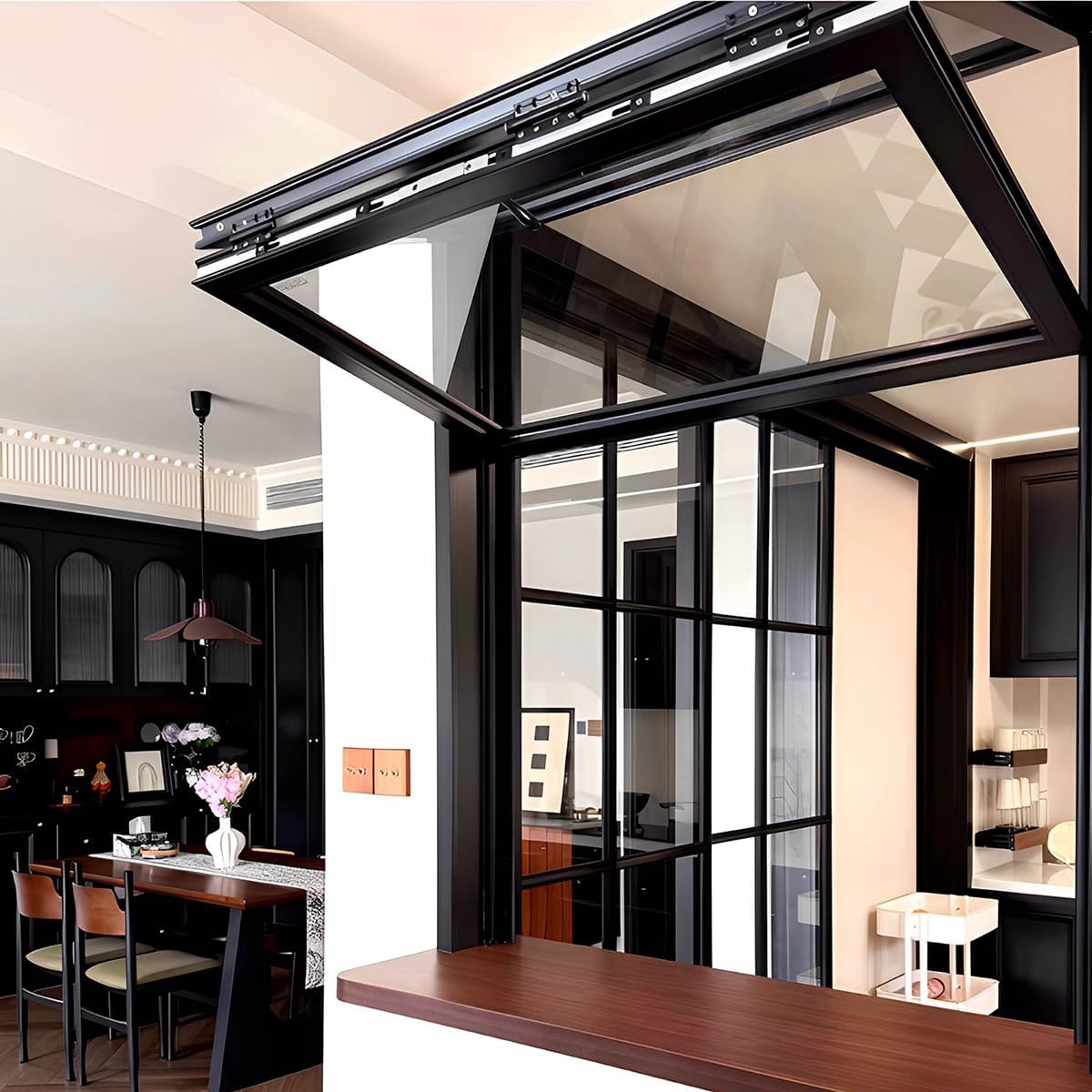 Foldable Aluminum Folding Window with Locking Handle, Folding Serving Window, Foldable Sliding Windows 5mm Tempered Glass for Concession Stand(WxH 24x32in/60.9x81.2cm)