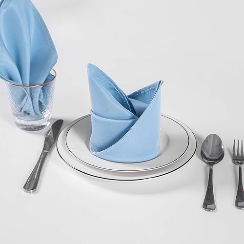 Miniatura 5 de Servilletas de tela de 17 x 17 pulgadas, lavables de poliéster, servilletas de mesa suaves para bodas, fiestas, cenas, banquetes (niebla azul, 25