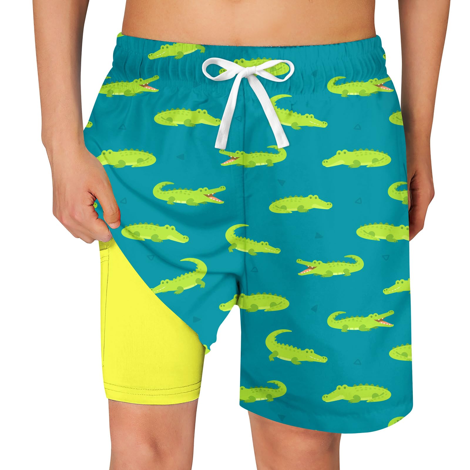 Cozople Boys Swim Trunks with Compression Liner Quick Dry Bathing Suit