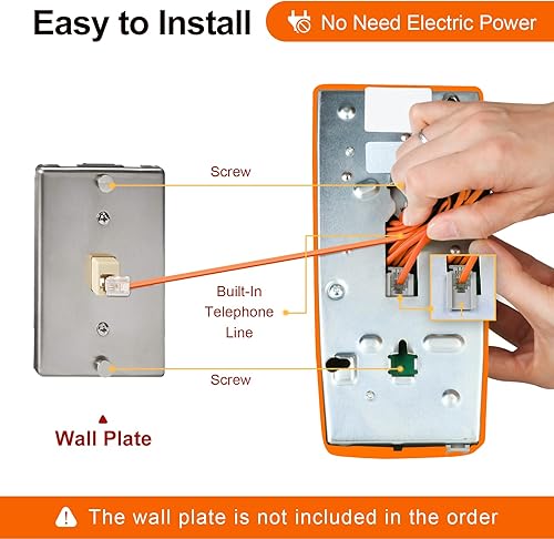 Miniatura 4 de Sangyn Teléfonos de pared retro para teléfono fijo con timbre mecánico fuerte, teléfono vintage de montaje en pared con volumen ajustable a la