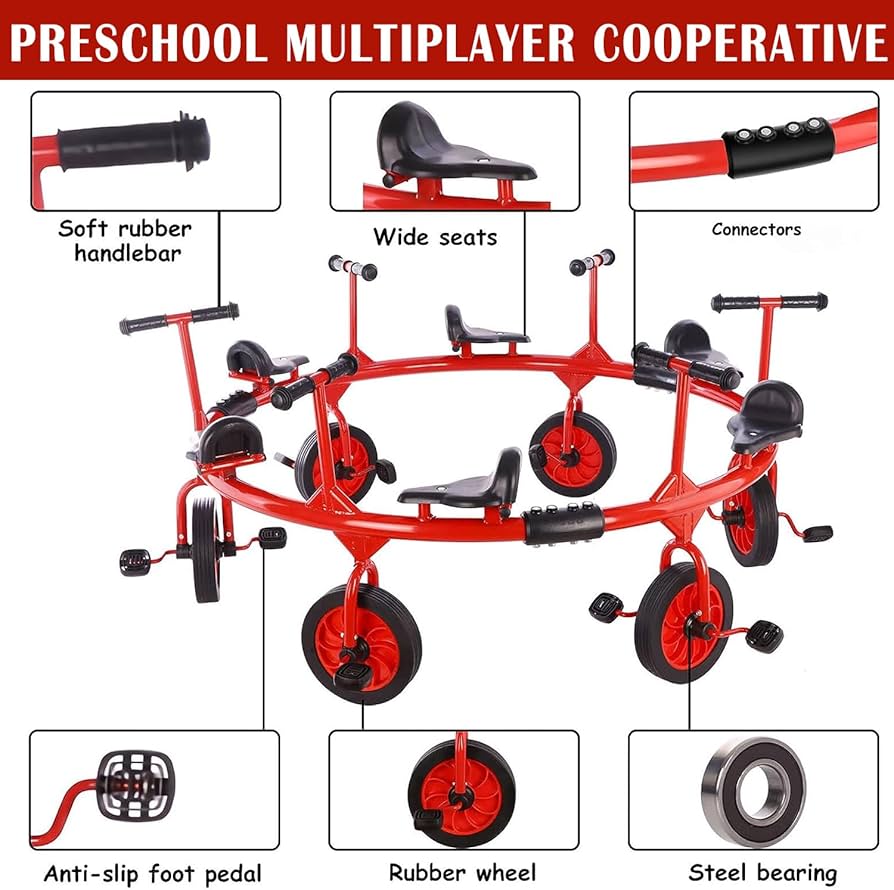 Amazon.co.jp: MOFGOE キッズ6人乗り三輪車、対象年齢3～8歳、360度