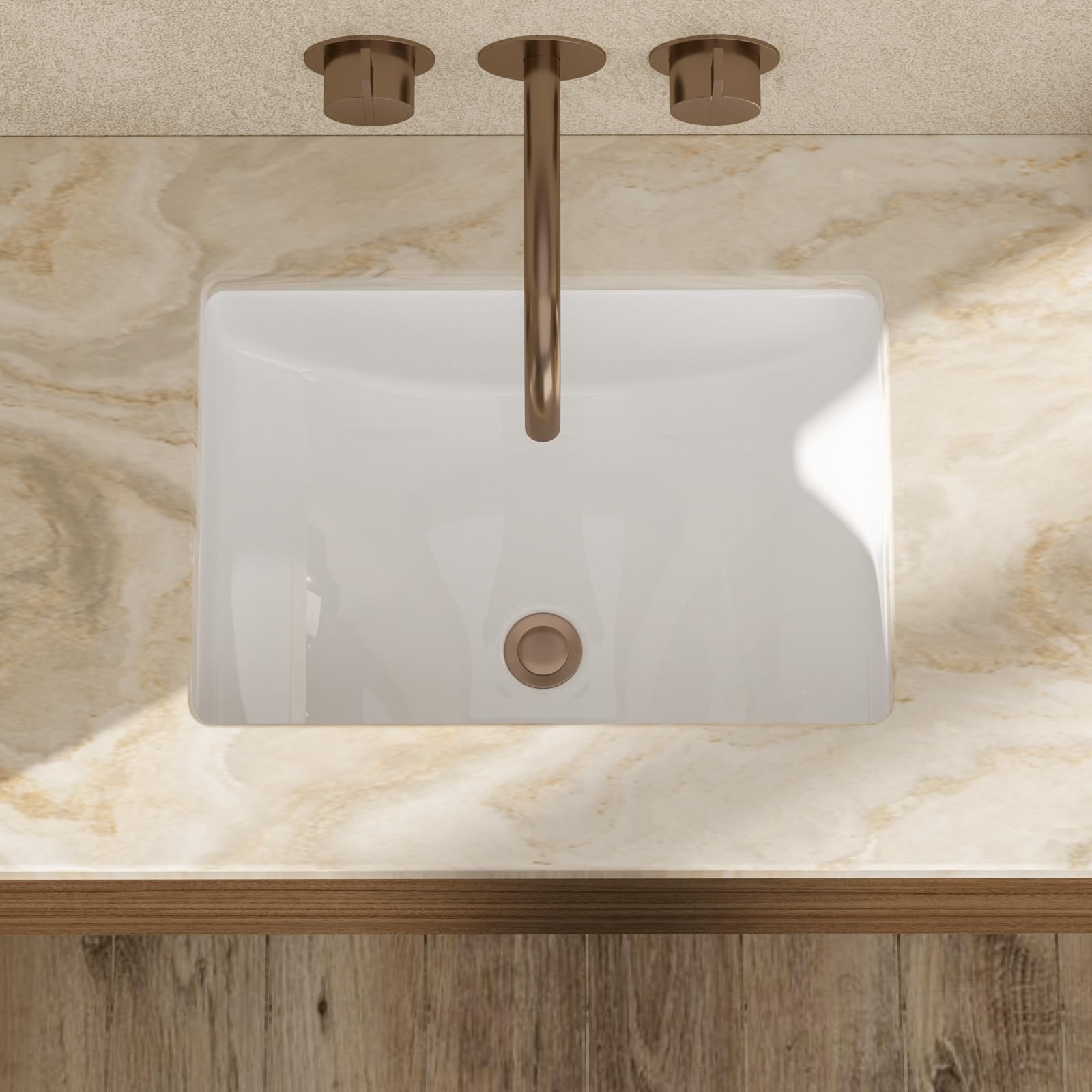 Fregadero de baño de 50 x 35,5 cm, rectangular, color blanco, de porcelana, lavabo, lavabo de cerámica blanca con desbordamiento
