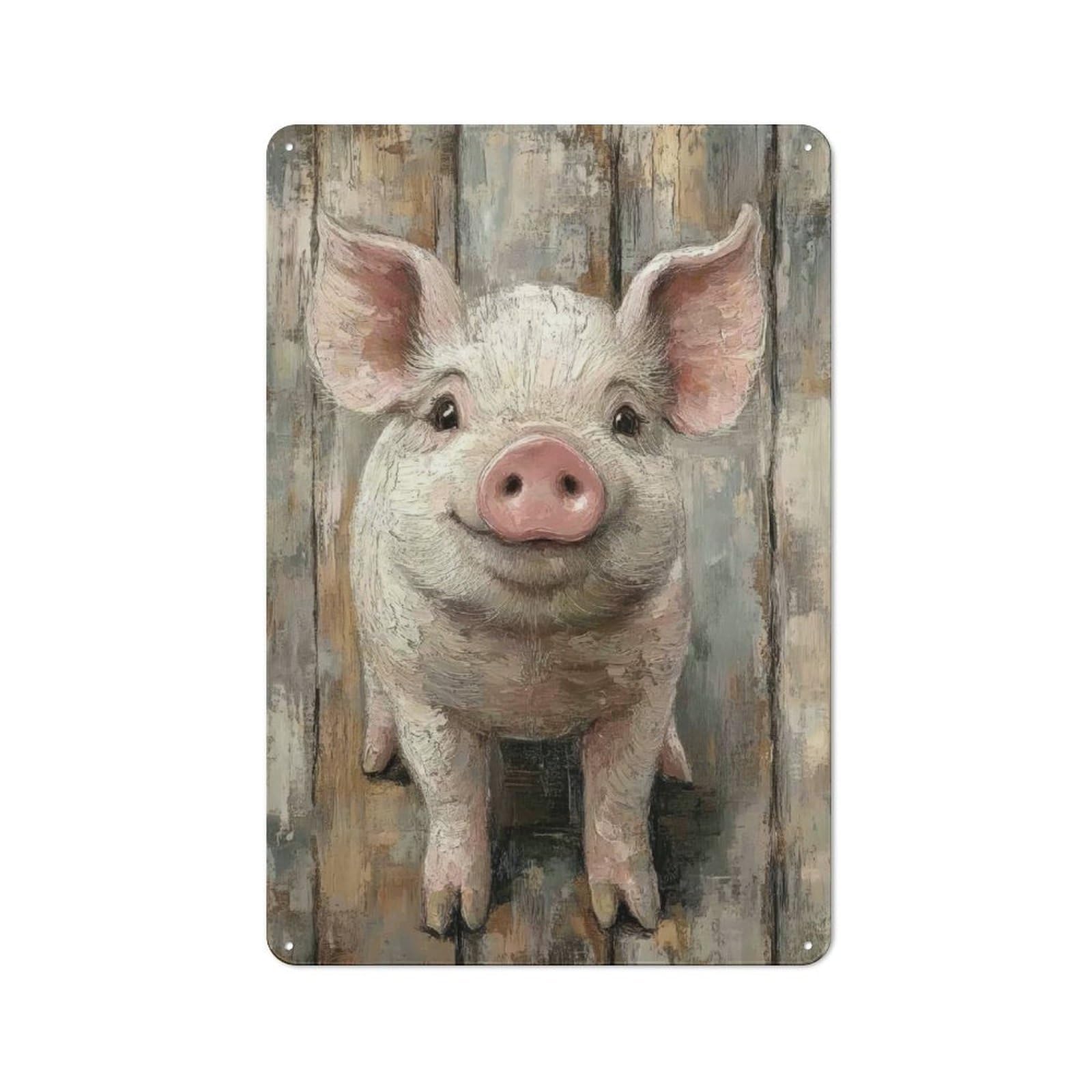Distressed Look Smiling Pig Portrait Minimal Farm Animal Wall Art Decorative Tin Sign 30x20cm, Vintage Wall Decor for Lounge, Study, Pub Or Wall Gallery