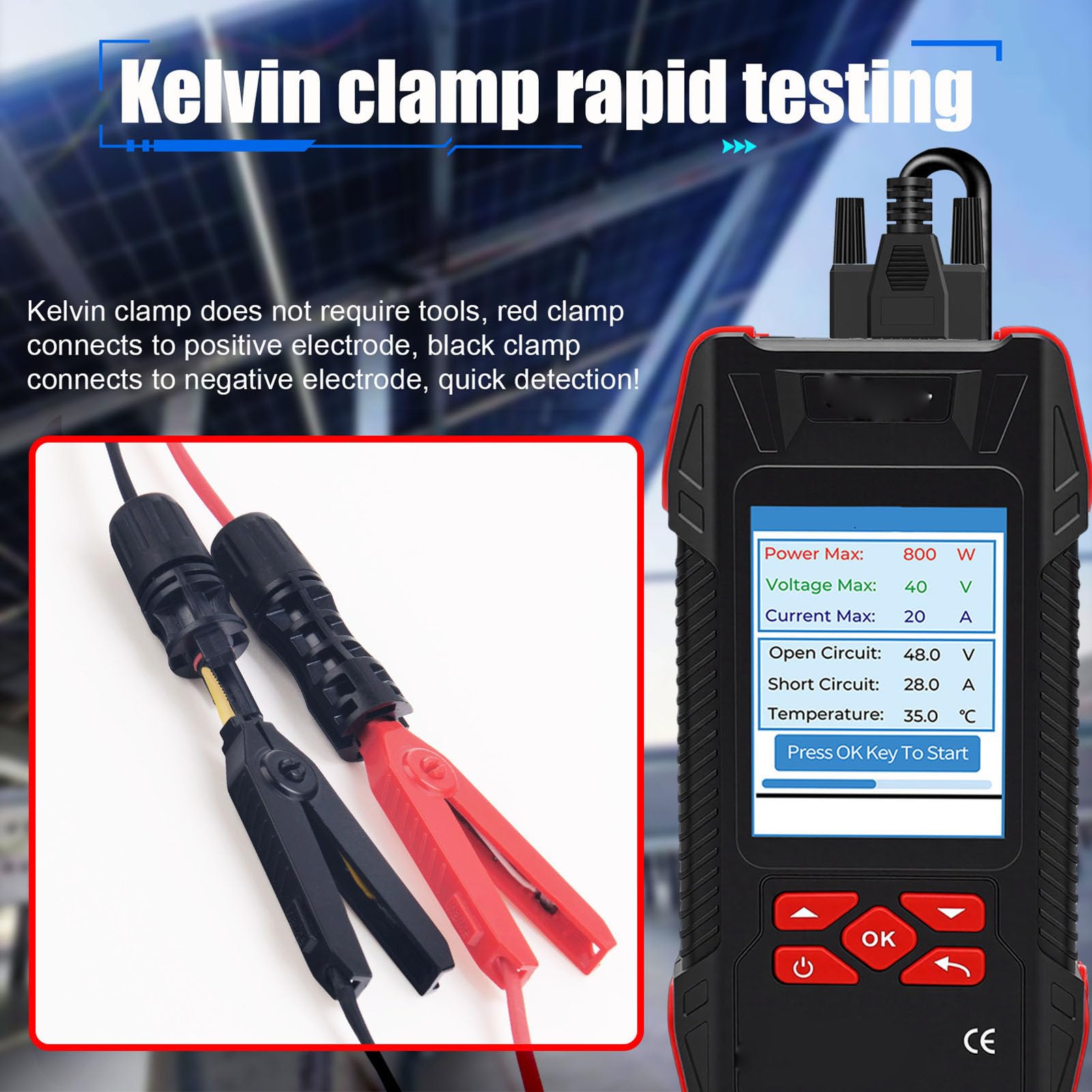 Jectse Misuratore MPPT per Tester per Pannelli Solari da 2000 W, Misuratore di Test Fotovoltaico Professionale da 90 V 40 A, con Blocco Dati Retroilluminato, Display Curva MPPT