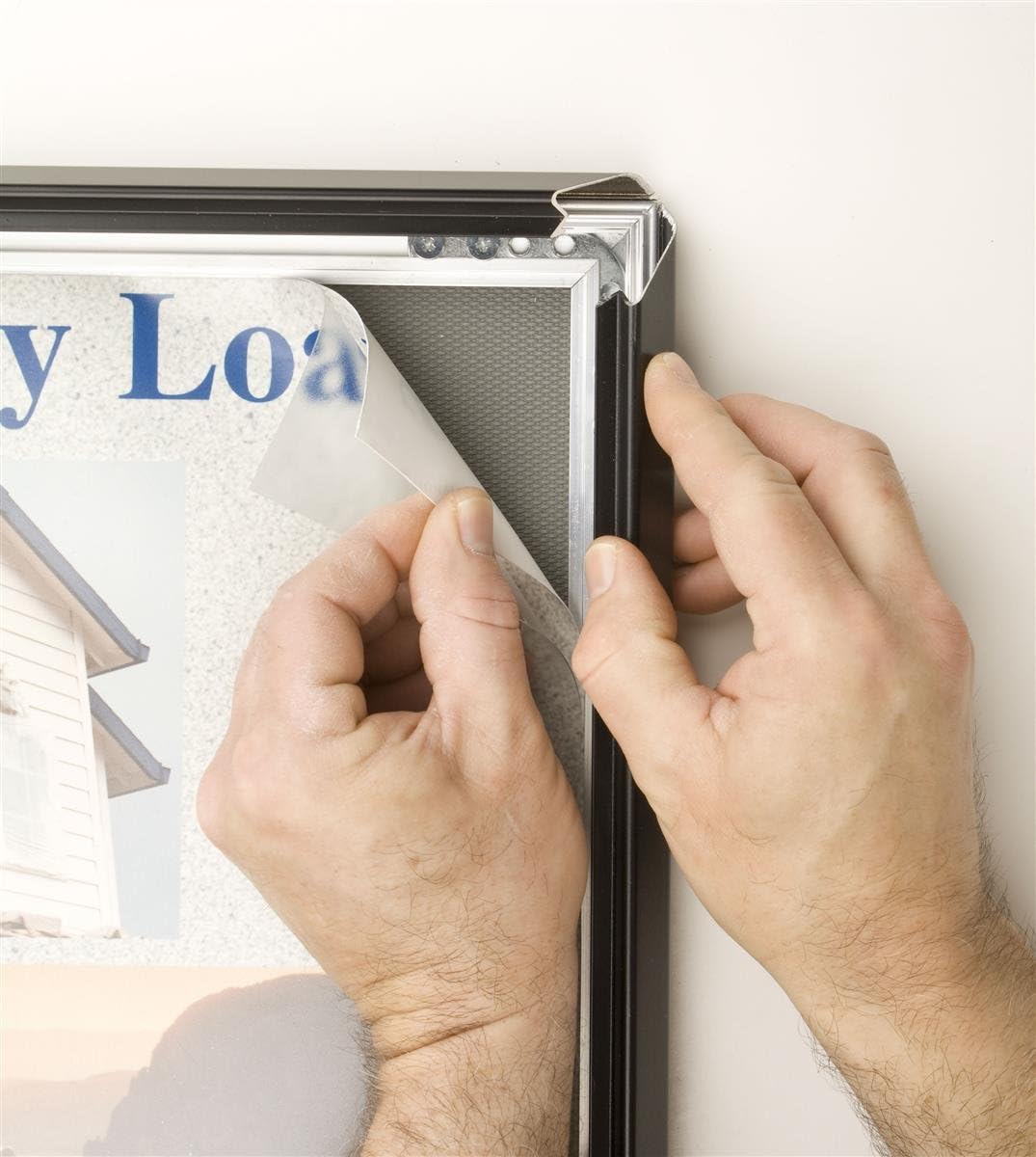 Displays2go 24 x 36 Front Loading Poster Frame for Wall Mount Use, Hinged Snap Open Edges, Aluminum (Black)