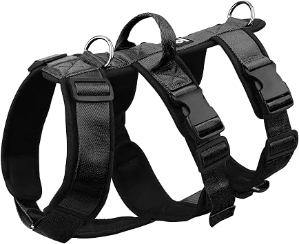 Large Dog Harness No Pull, Escape Proof Dog Harness with Handle, 4 Buckles 2 Rings Soft Padded, No Slip Adjustable Medium Dog Harness Easy Walk for Hiking Training, Black, M