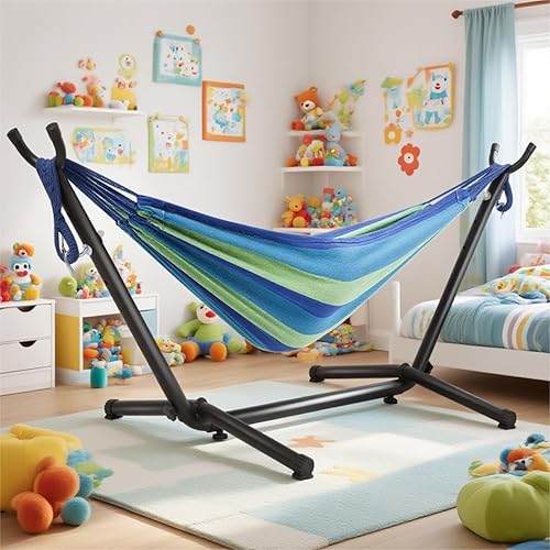 Miniatura 8 de Goutime - Hamaca para niños con soporte, base con marco porta-hamacas para niños con bolsa de transporte portátil para interior, exterior, patio,