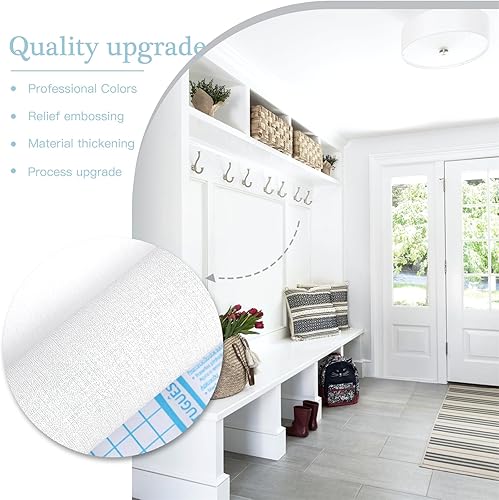 Miniatura 6 de Dimoon Papel tapiz pintado de 236 x 17.7 pulgadas color blanco grueso, papel tapiz de pelar y pegar papel de contacto grueso, impermeable, blanco