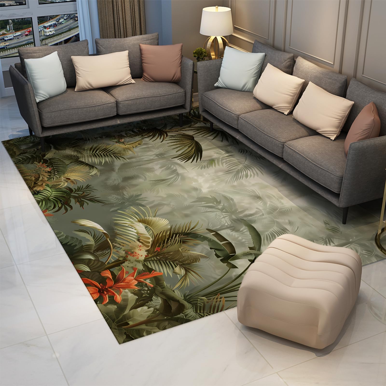 Dywan tropikalnej dżungli 80 x 150 cm, palma monstera, duży dywanik, do salonu, domu, biura, można prać w pralce, antypoślizgowy, prostokątny dywan