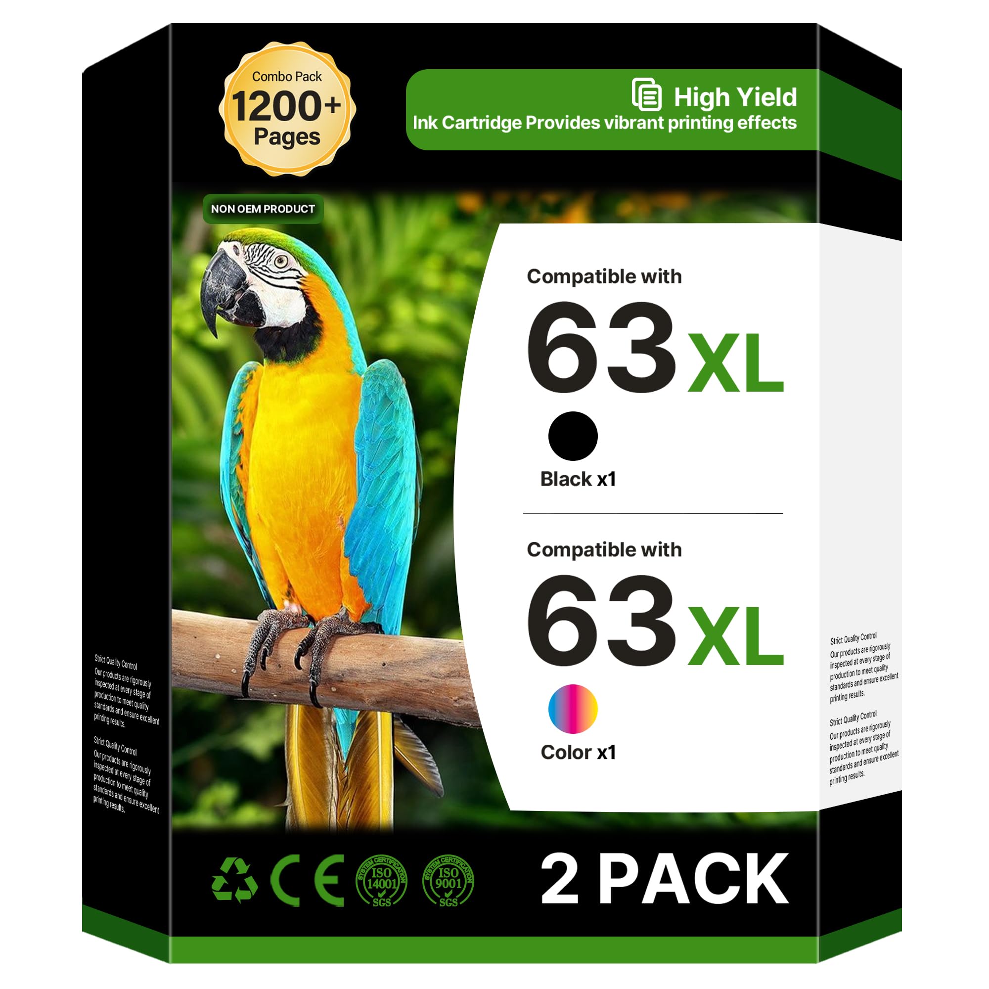 63XL Ink Cartridges Black and Color (2-Pack) for HP Ink 63 XL B7RT2AN | High Yield for HP 63XL Ink Cartridge Combo Pack Work With HP DeskJet 3634 3637 3639 ENVY 4510 4520 OfficeJet 3830 3833 5255