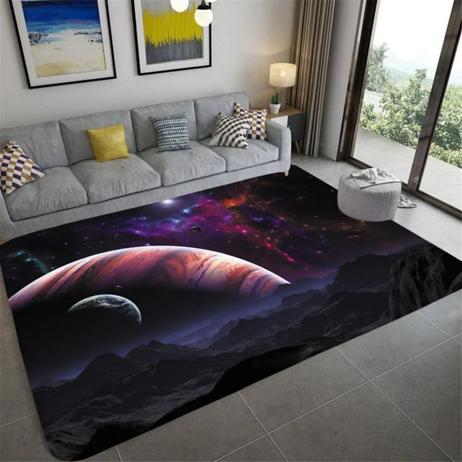 Tapis galaxie spatiale 160x200 cm en flanelle douce pour grand salon et chambre d'enfant