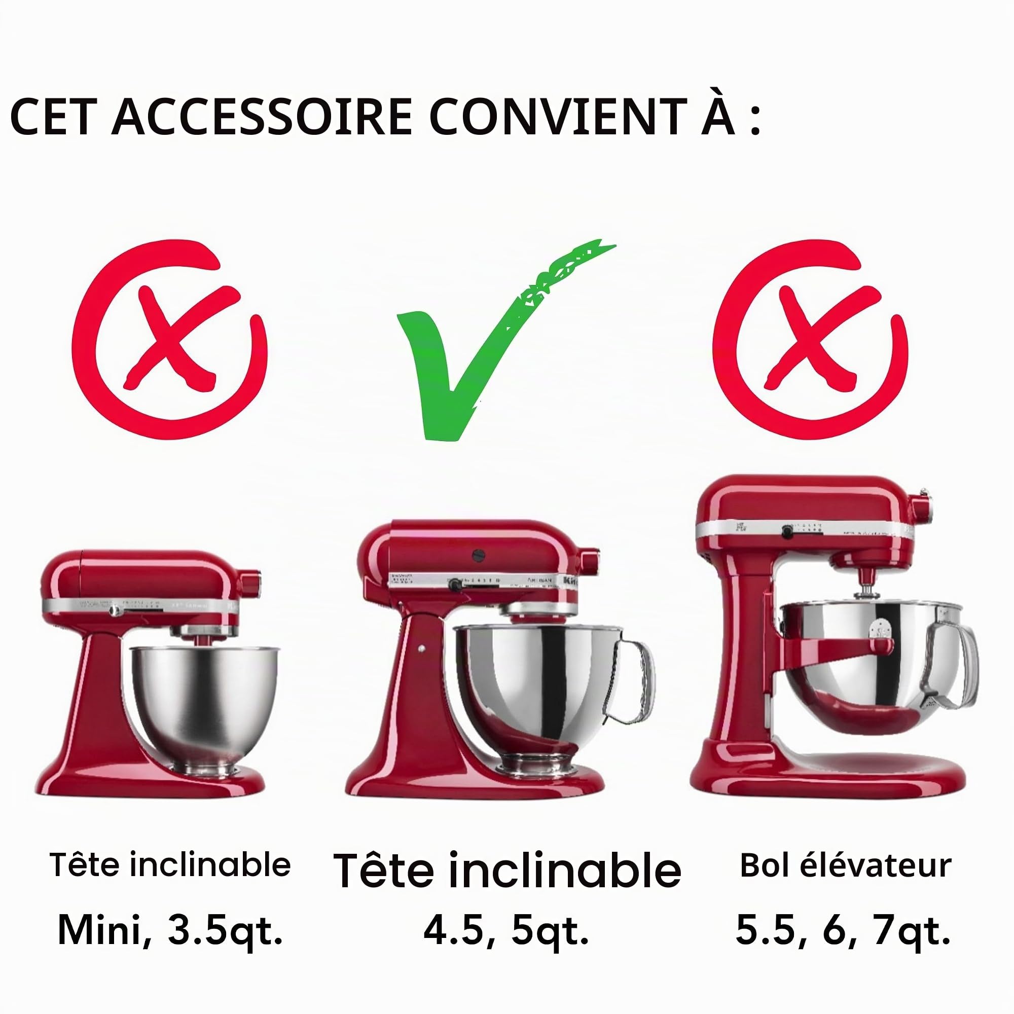 KitchenAid Crochet pétrisseur en acier inoxydable KSM5THDHSS pour batteurs sur socle KitchenAid à tête inclinable de 4,5 et 5 litres