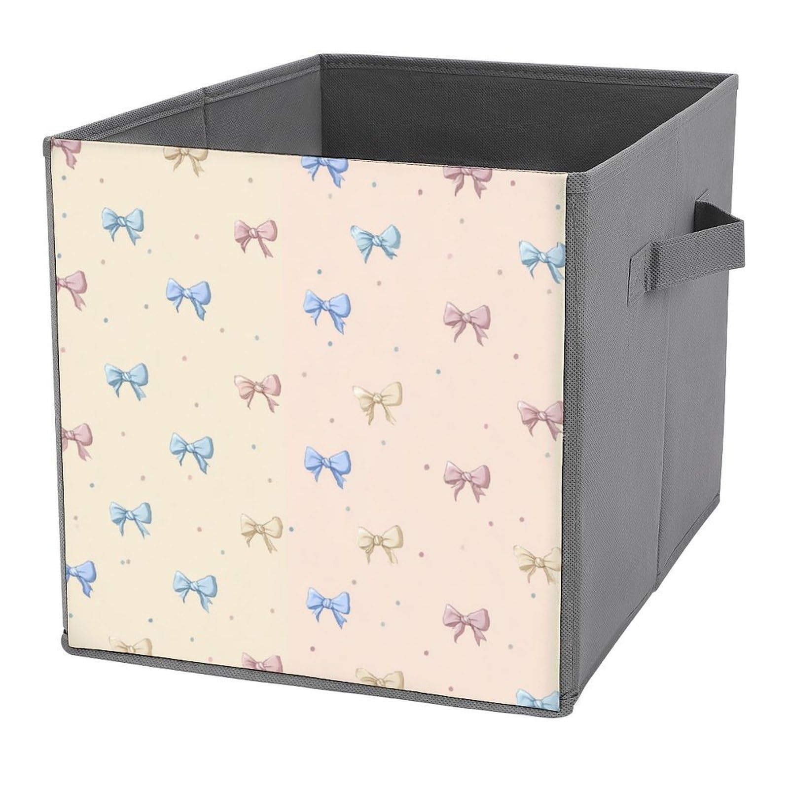 Jubonexis Tiny Bows Mixed with Small Dots Cube Storage Bins Storage Cubes Foldable Decorative Fabric Storage Baskets Home Organizers with Handles for Shelves,Closet, 27x27 CM