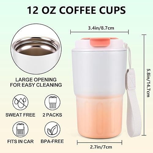 Miniatura 5 de XIAPIA Taza de café de viaje de 12 onzas, paquete de 2 tazas de café con tapas, a prueba de fugas, reutilizables, para café calientehelado, vaso de