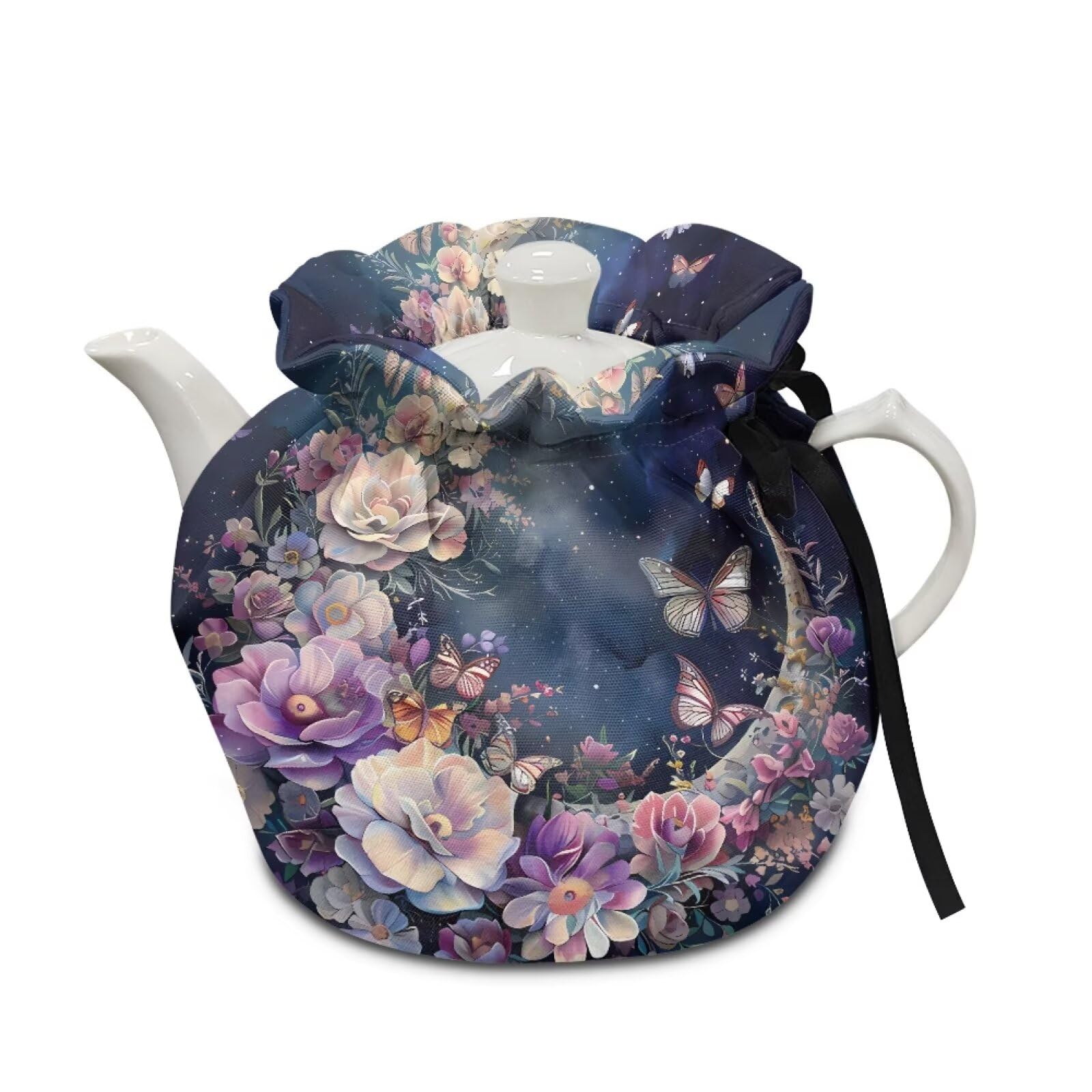 Generic Purple Floral Moon Tea Pot Pouch Insulated Kettle Drawstring Teacup Covers Drop-Proof Shock-Proof Kitchen Home Dining