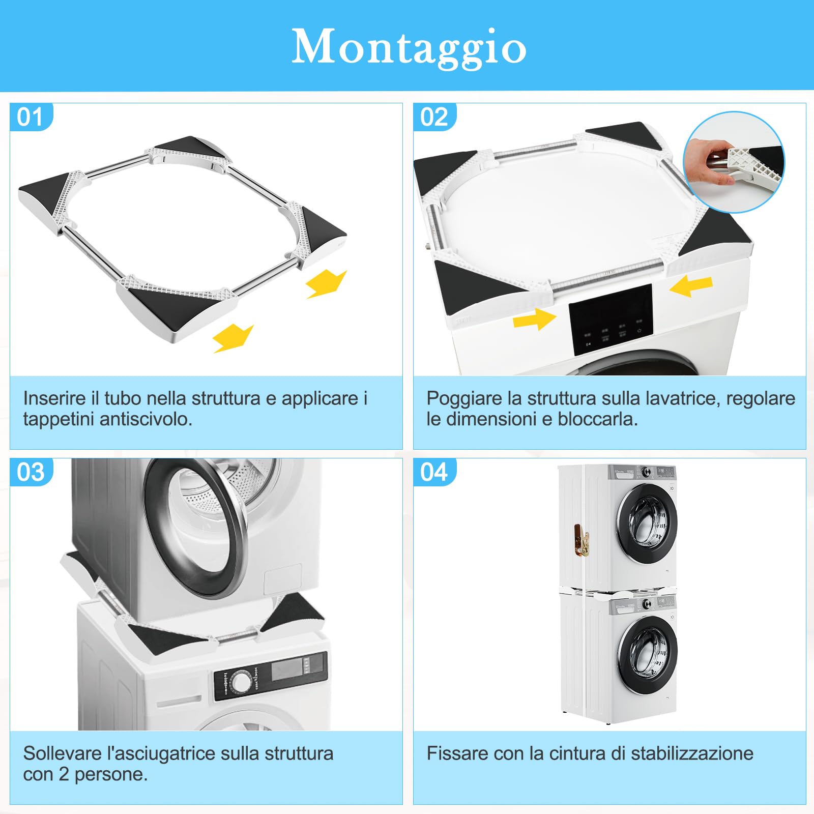 DEWEL Kit Sovrapposizione Lavatrice Asciugatrice Universale 45-70cm 140kg