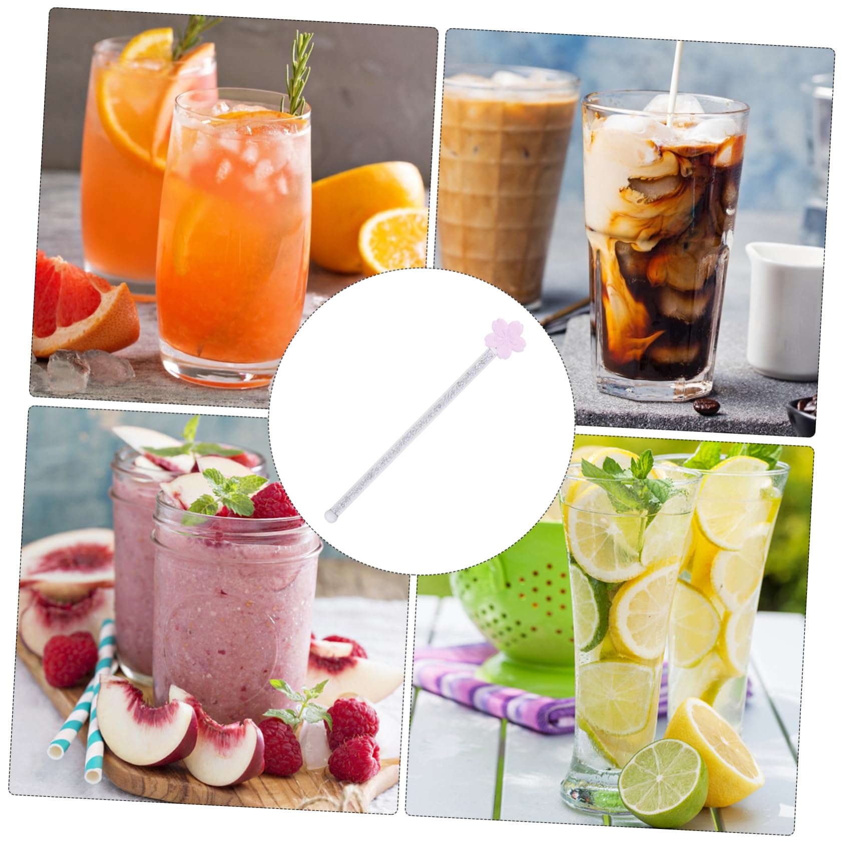 UTHCLO Elegant Glass Stirring Rod Long Handle Flower Design 1pc Juice Stick for Bars Shops Kitchen