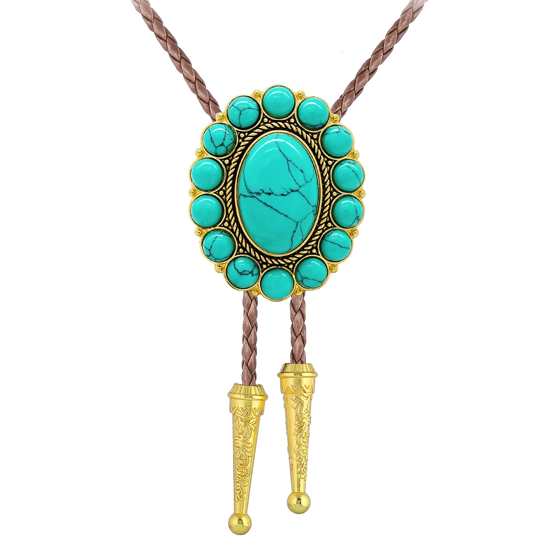 GelConnie Bolo Tie for Men Women Western Cowboy Turquoise Leather Necktie