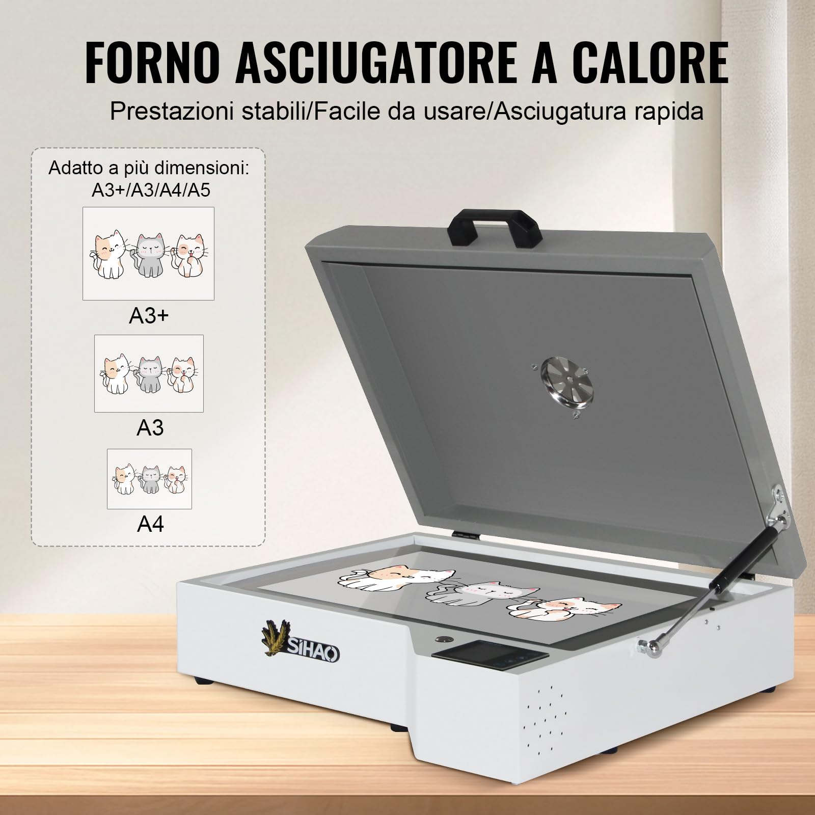 Forno DTF, Essiccatore DTF formato A3/A4/A5/A3+ 13x19 pollici, per la polimerizzazione di pellicole trasferibili con controllo della temperatura (0-300℃) e controllo del tempo