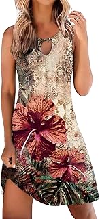 Summer Dresses for Women Trendy Boho Floral Print Sundresses Sleeveless Beach Cover Up Dress with Pockets - Buy now