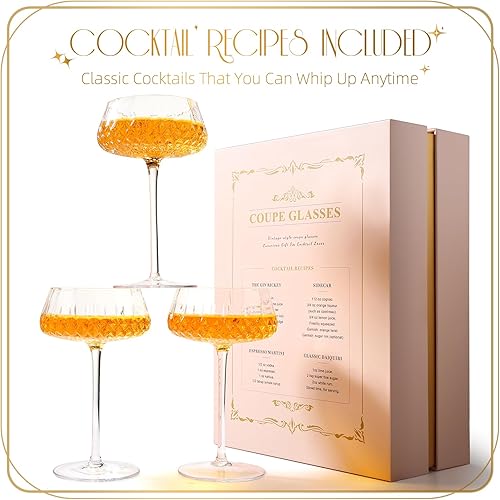 Miniatura 5 de Copas de Cupé, Juego de 4 Vasos de Martini, Copas de Champán Vintage, Vaso Grande de Martini de 8oz, Vaso de Cóctel de Cristal Estilo Retro Vintage