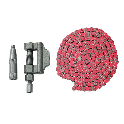 Miniatura 8 de CLEO Cadena de motocicleta 428 + rompedor de cadena, cadena de rodillos estándar 428, 140 eslabones, cadena de transmisión resistente para 50cc 70cc