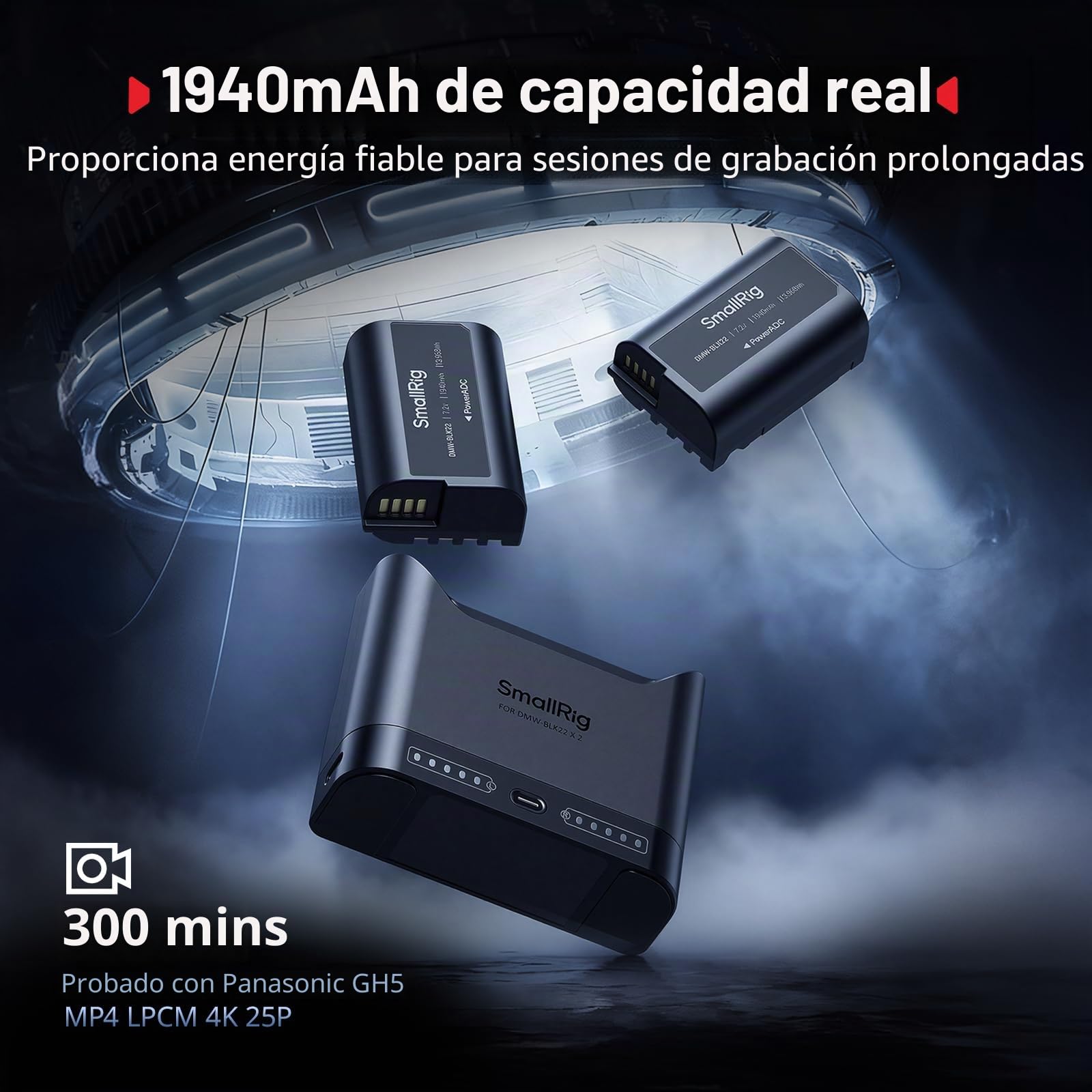 SMALLRIG Kit de Batería DMW-BLK22 para Panasonic, Cargador Dual 22.5W con Baterías 1940mAh, Compatible con Lumix GH5/GH5II/GH6/GH7/S5/S5II/S5IIX/S9/G9II - 5487