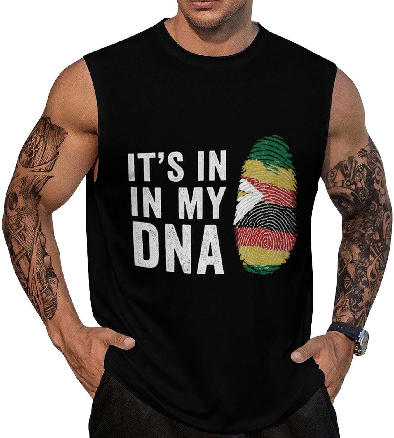 It's in My Zimbabwe Fingerprint Men Summer Sleeveless Crew Neck Top 5XL