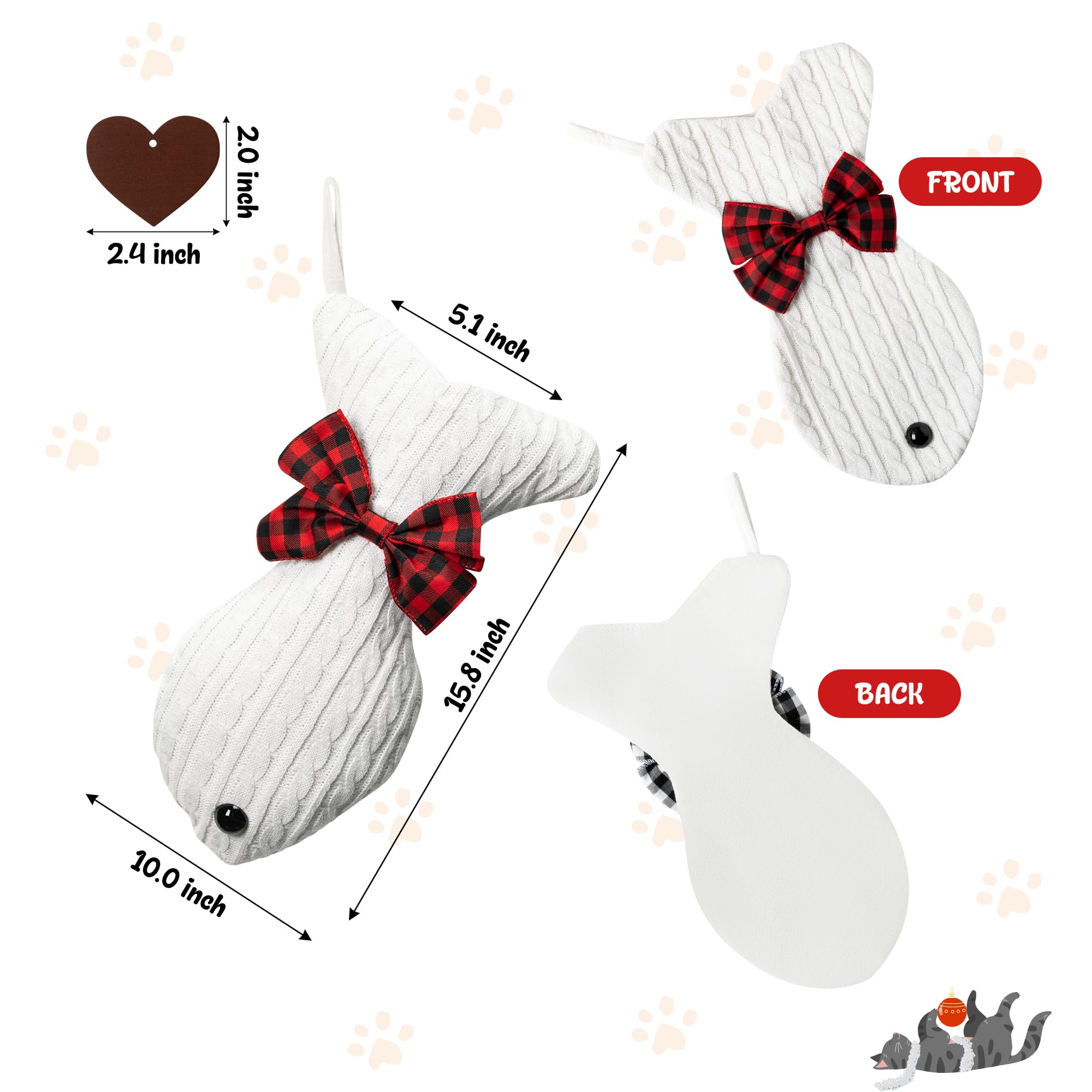 WATINC Lot de 3 grandes chaussettes de Noël personnalisées en forme d'os avec étiquette en bois pour animal de compagnie, chat à suspendre pour réveillon de Noël, cheminée, arbre de Noël, décoration