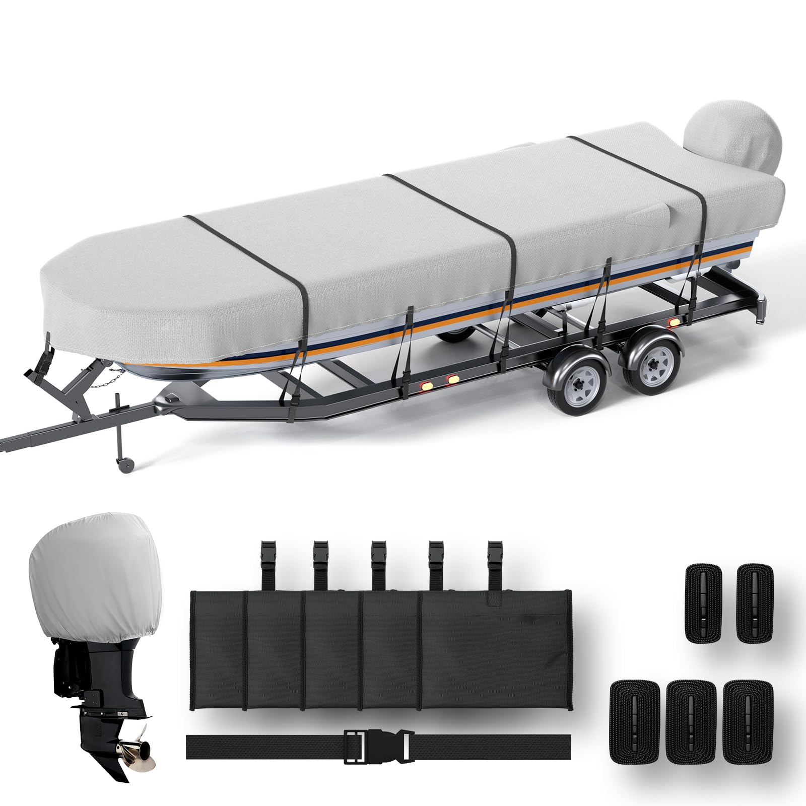 NOOKAT Jon Boat Cover 14ft with Motor Cover, 1200D Heavy Duty Marine Grade Polyester Fabric, Waterproof UV Resistant Mooring Jon Boat Cover with Sand