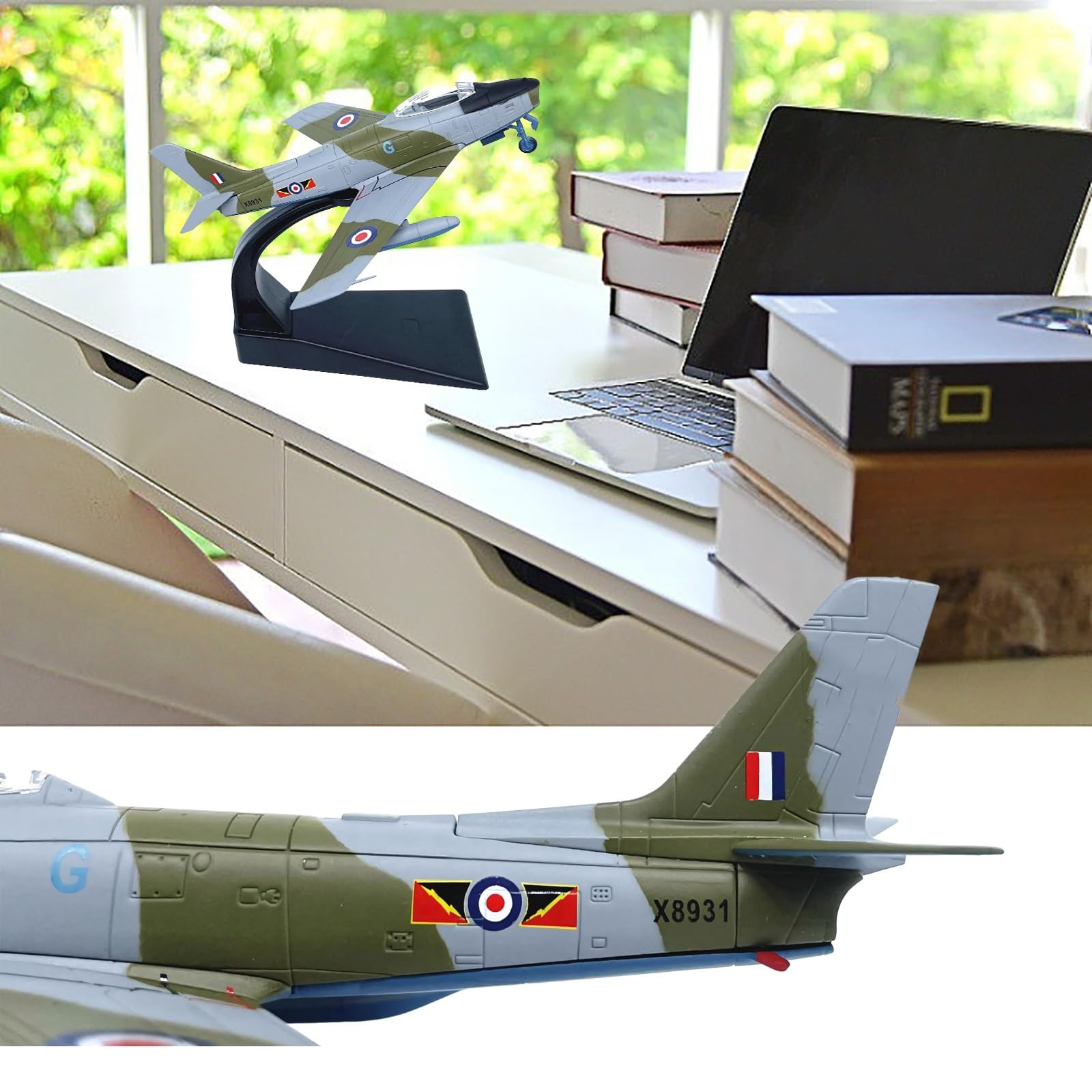 Modello aereo caccia F-86 in metallo pressofuso scala 1:100 - Espositore premium, dettagli qualità museale for scrivania ufficio collezionisti militari Regalo compleanno ideale